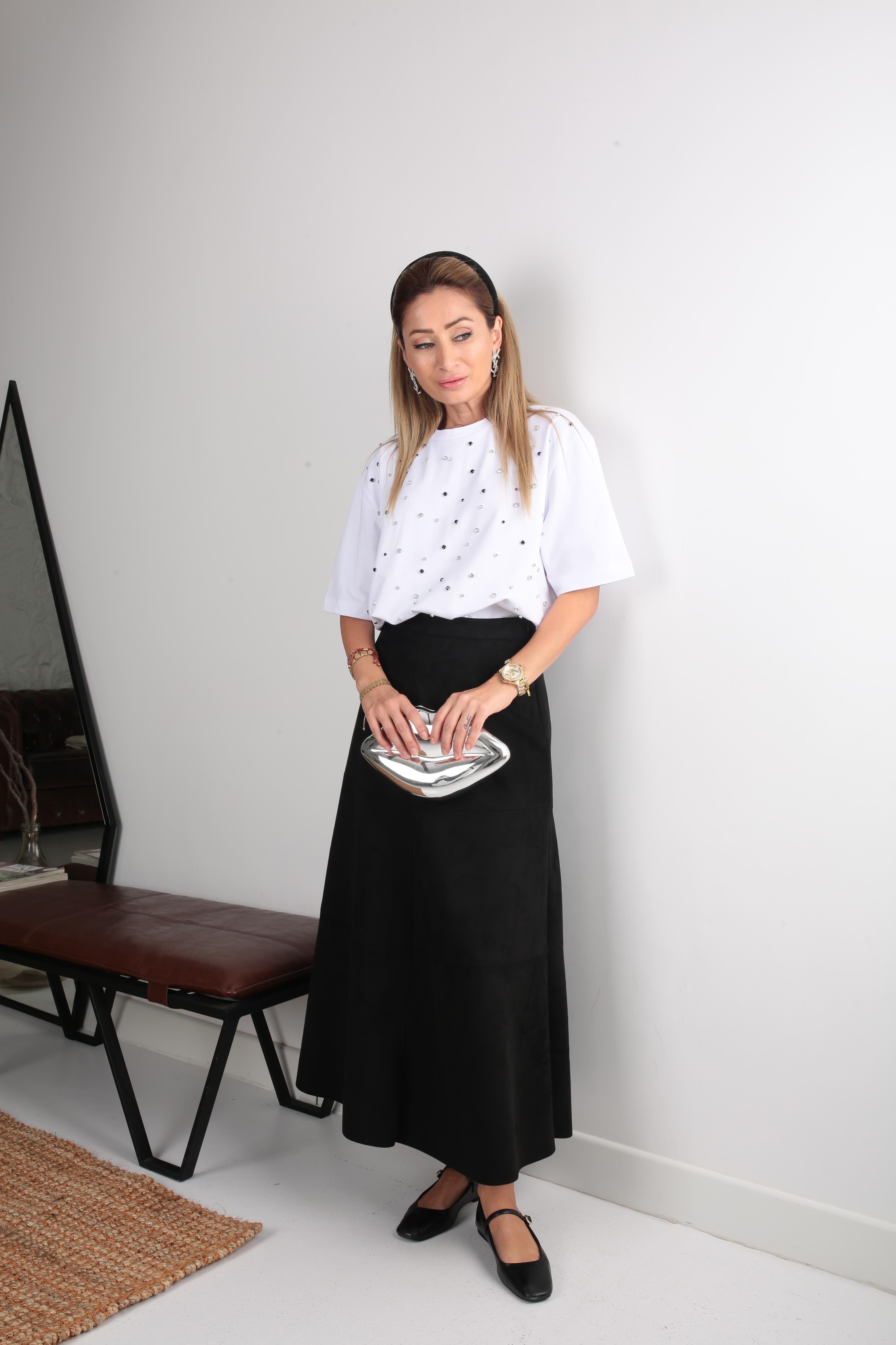 Siyah Parçalı Nubuk Etek ETEK