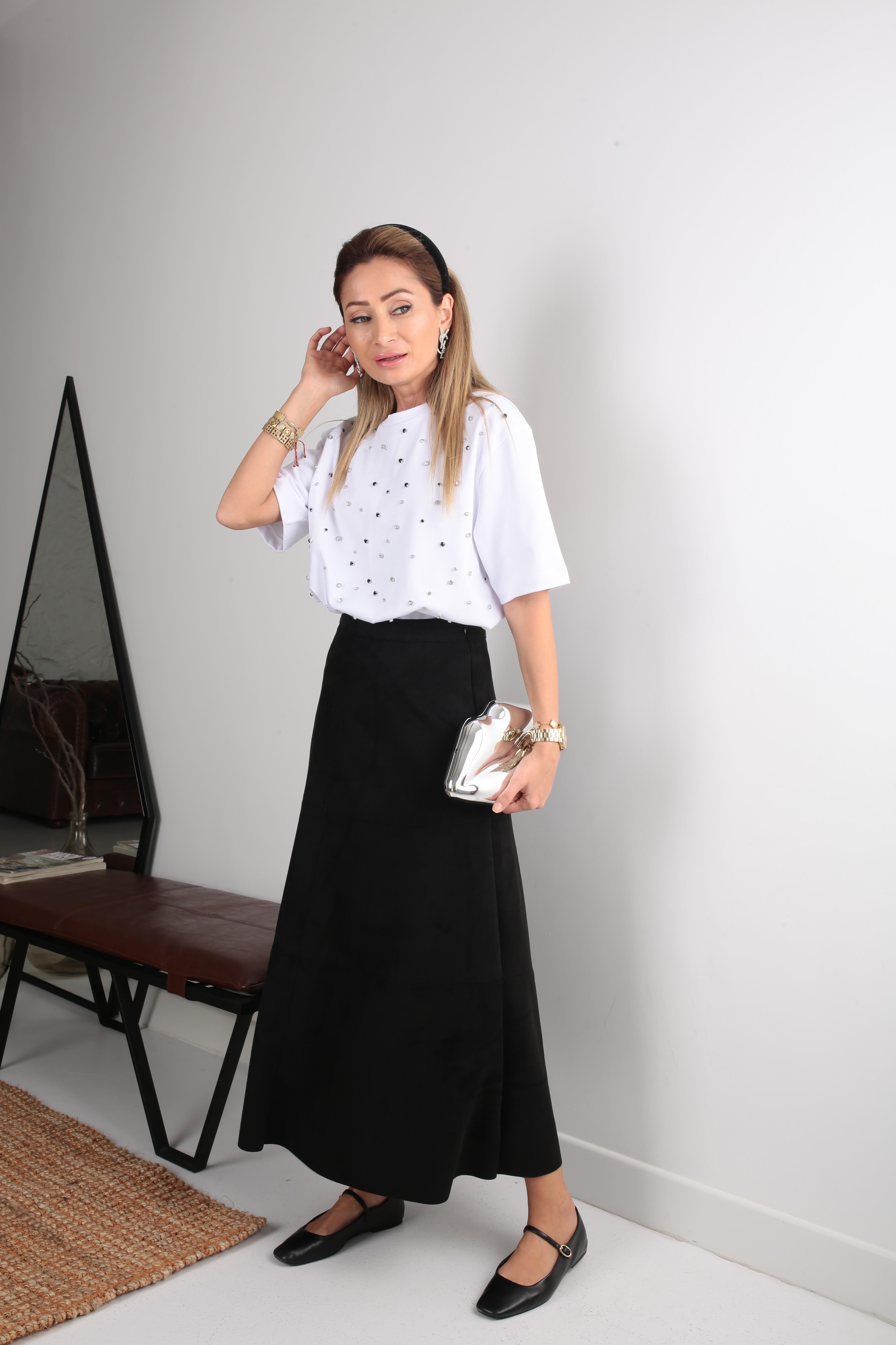 Siyah Parçalı Nubuk Etek ETEK