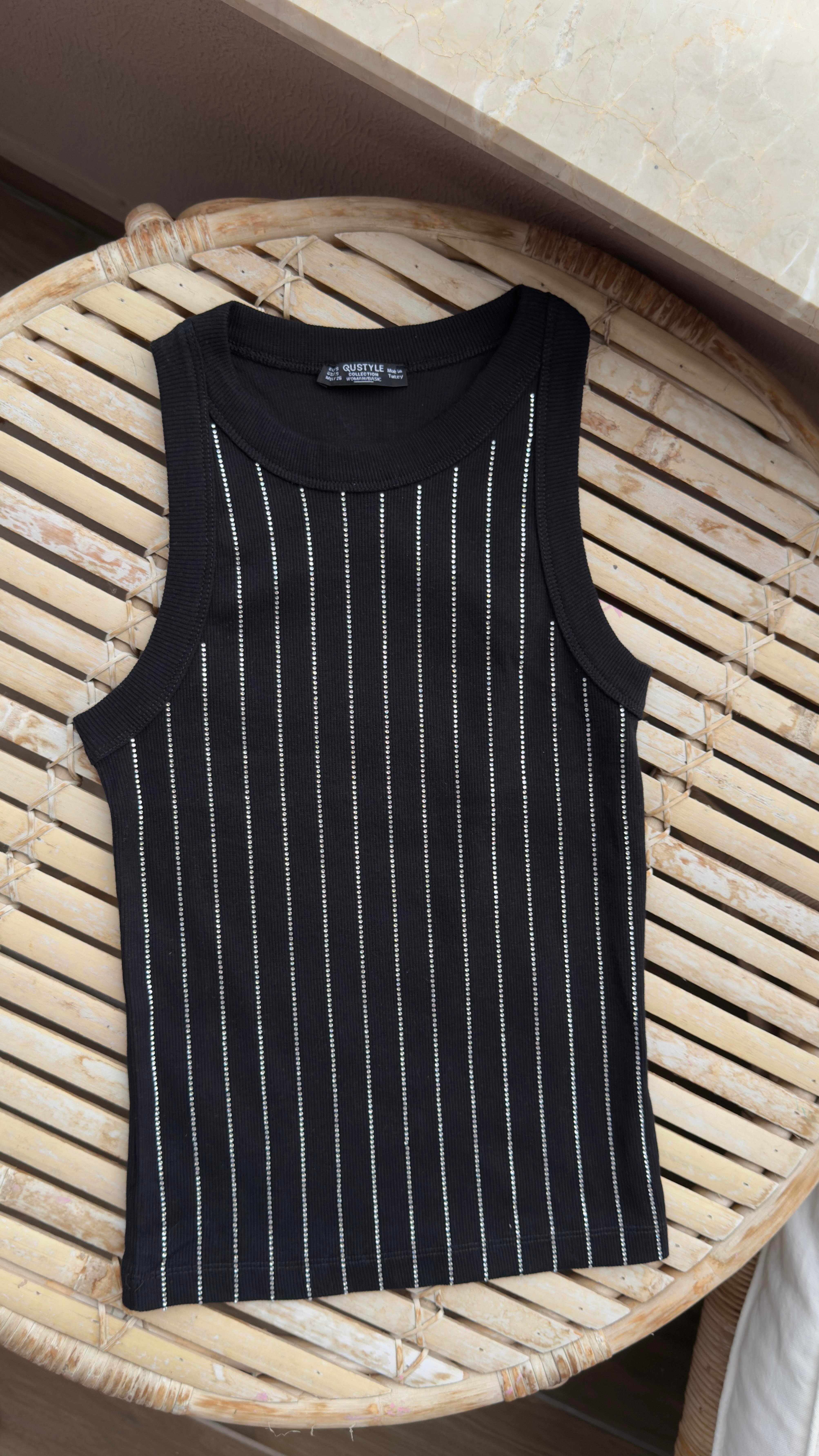 Siyah Sıralı Taşlı Fitilli Atlet ATLET | NO33