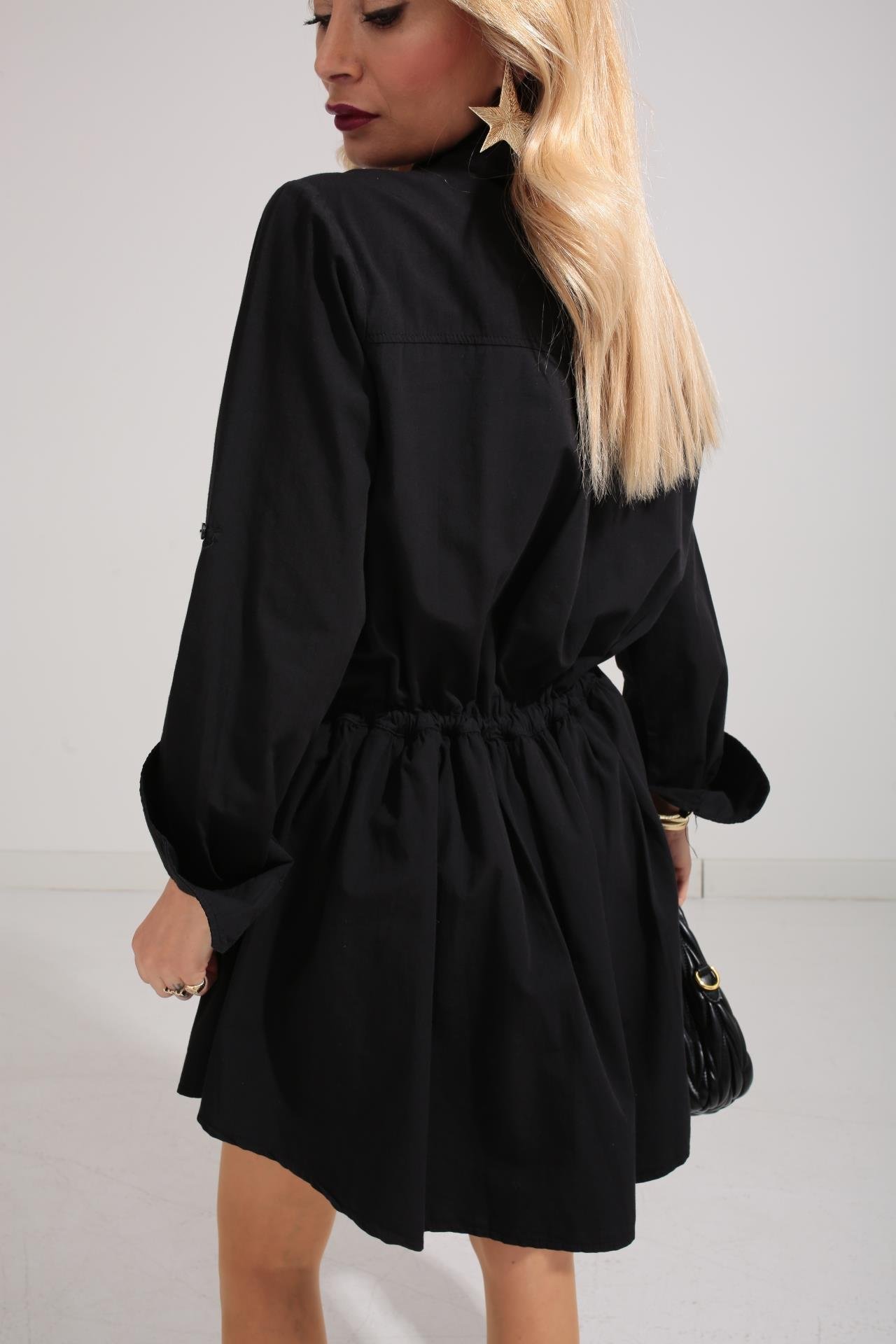 Siyah Şort Astarlı Pamuklu Kumaş Elbise ELBİSE