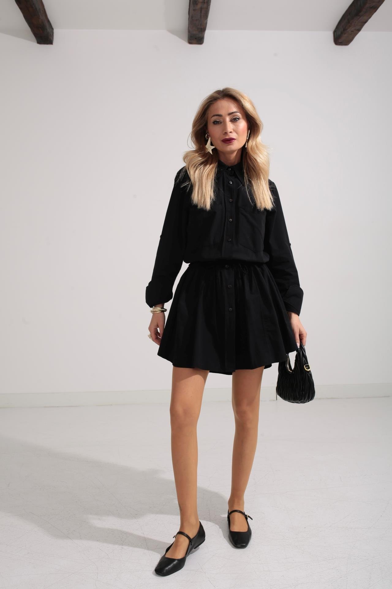 Siyah Şort Astarlı Pamuklu Kumaş Elbise ELBİSE