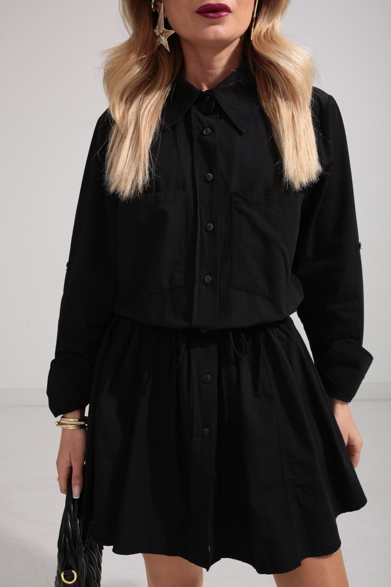 Siyah Şort Astarlı Pamuklu Kumaş Elbise ELBİSE