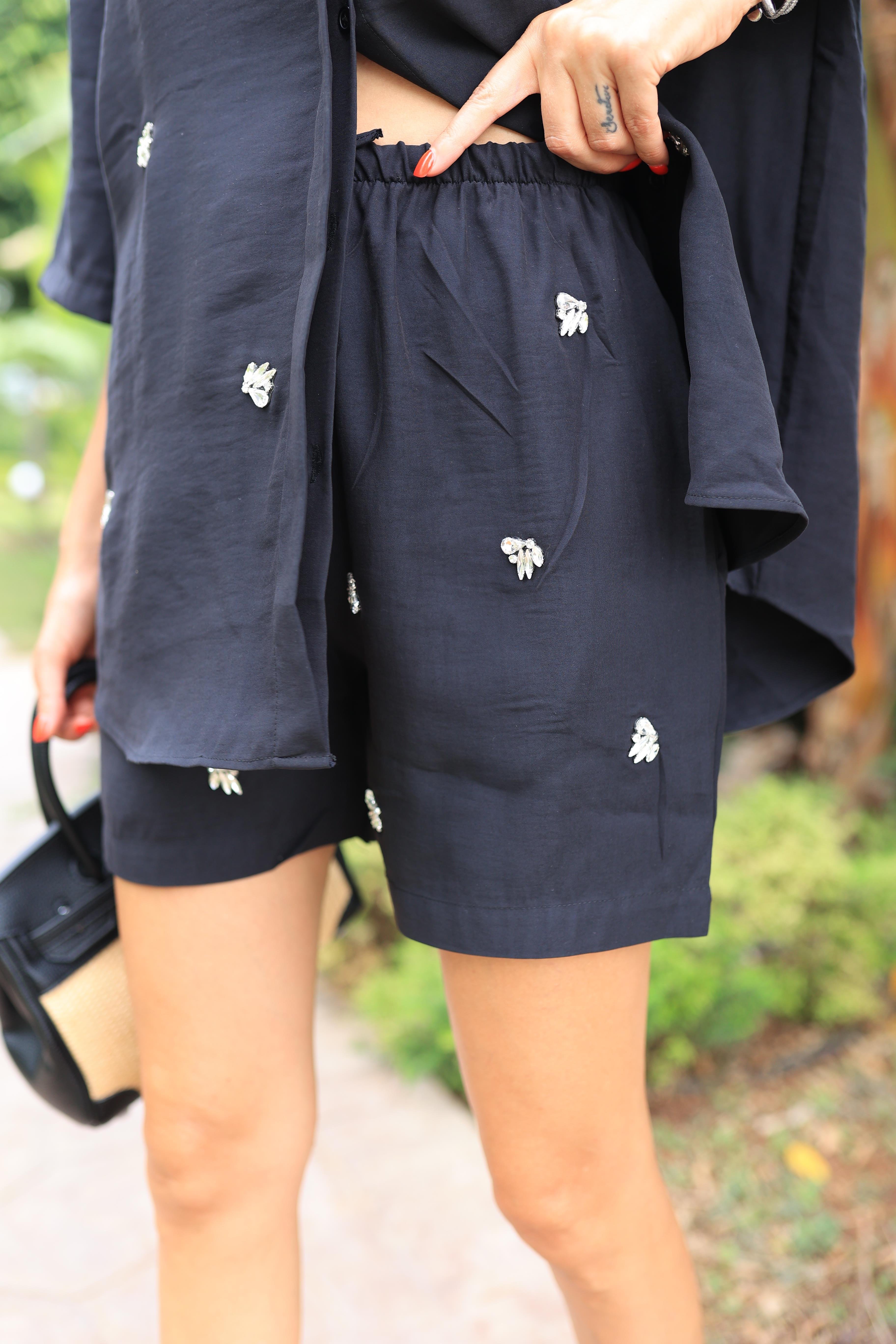 Siyah Taş İşli Şortlu Tensel Takım TAKIM | NO33