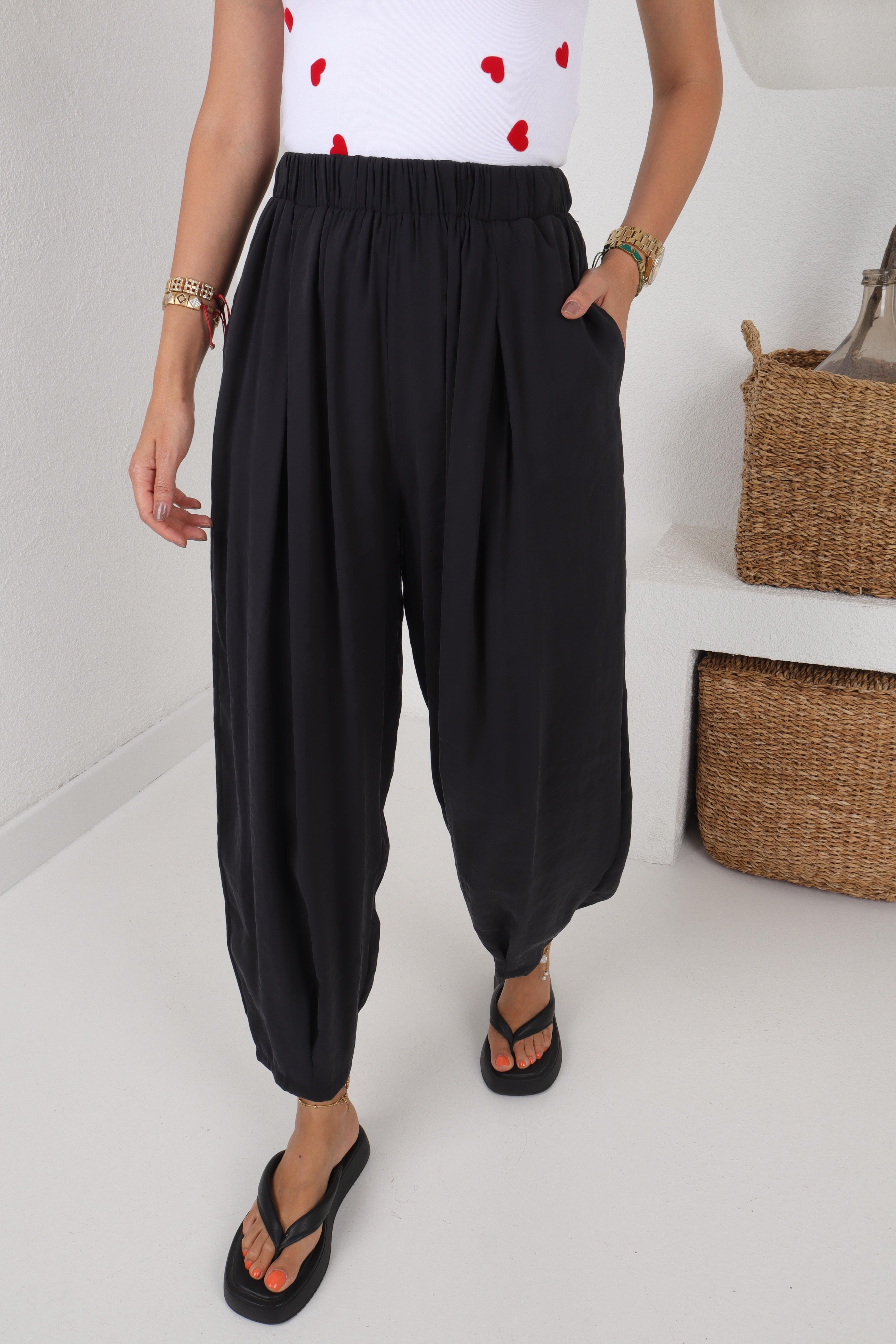 Siyah Tensel Kumaş Şalvar Pantolon PANTOLON