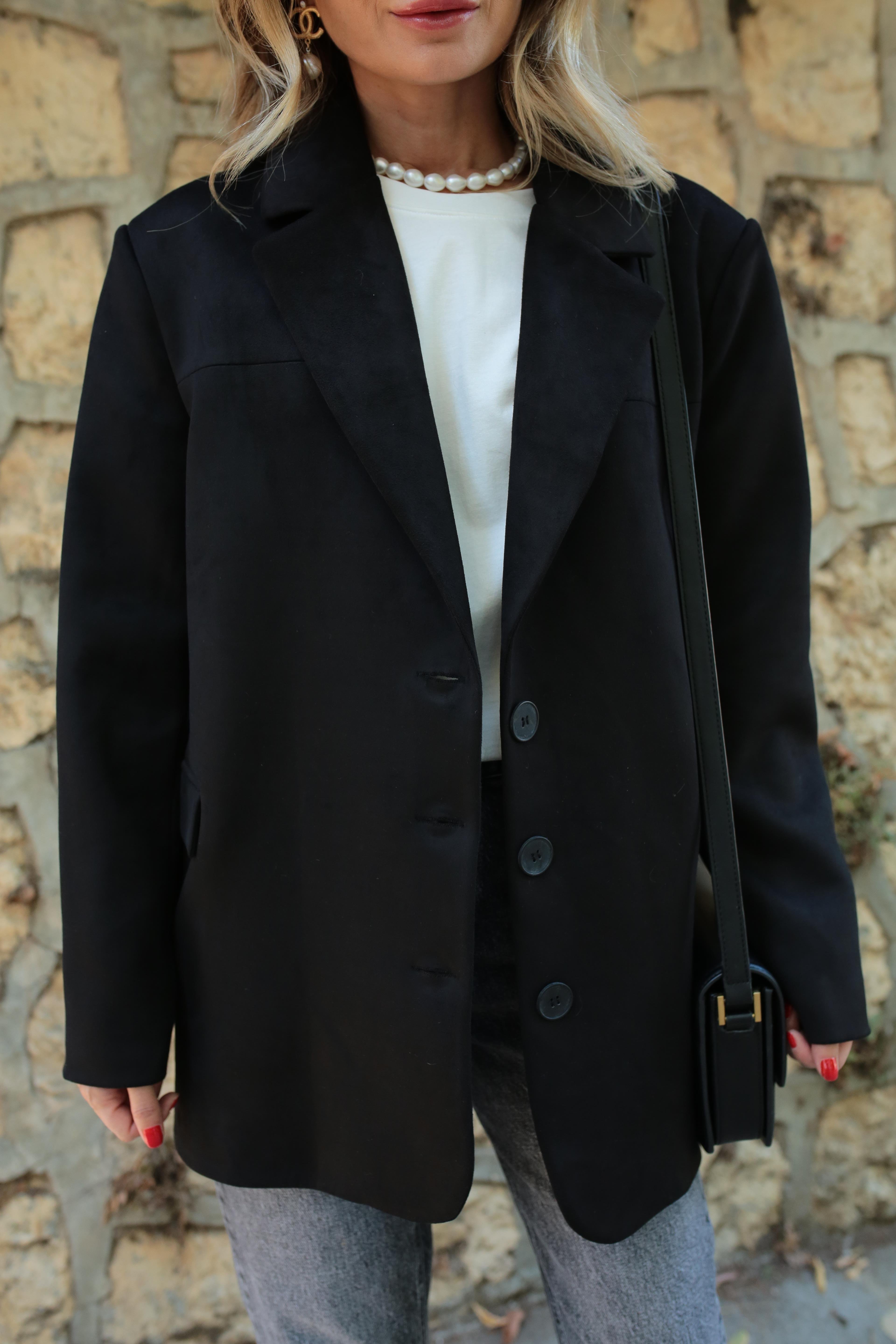 Siyah Üç Düğmeli Nubuk Blazer Ceket CEKET