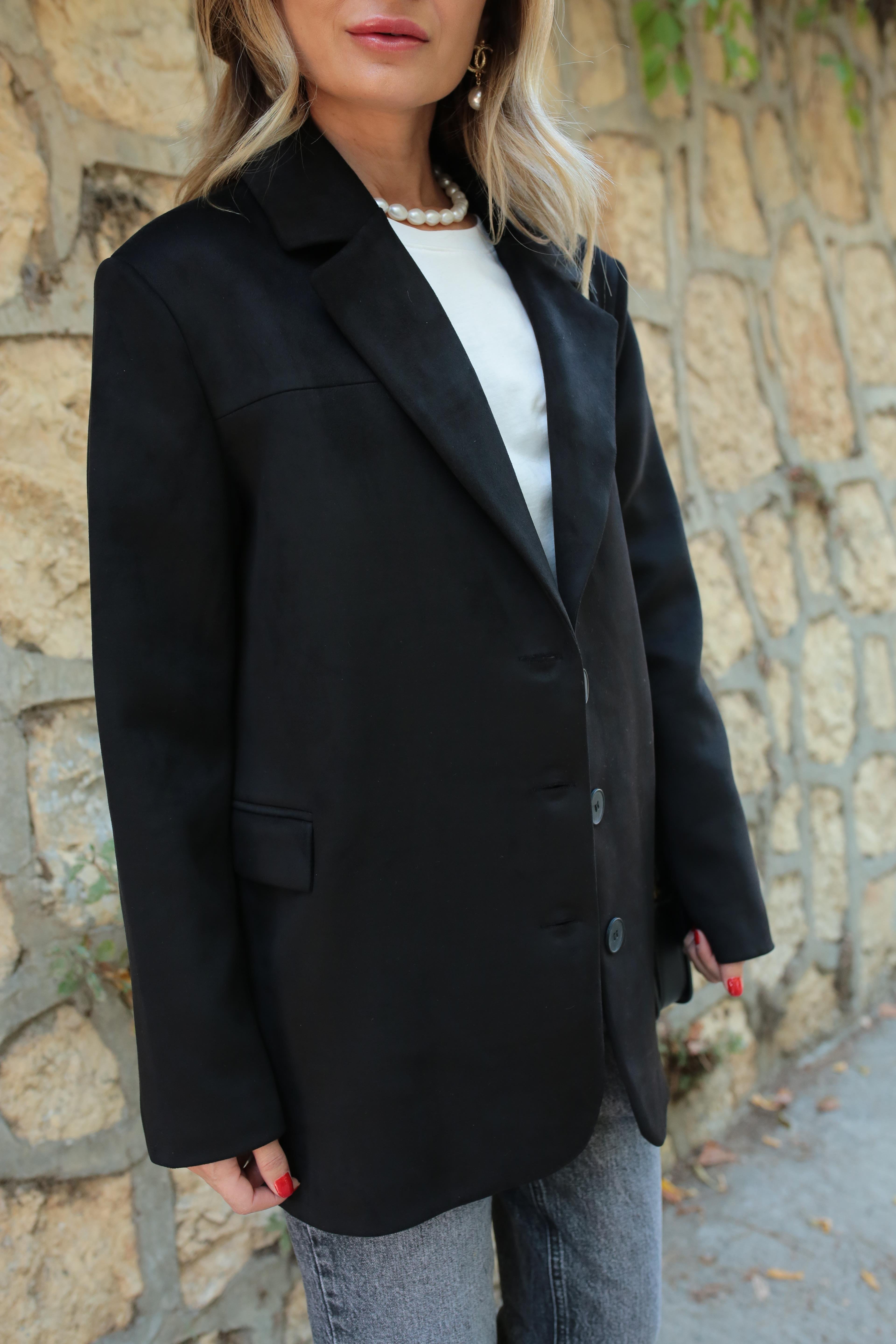 Siyah Üç Düğmeli Nubuk Blazer Ceket CEKET