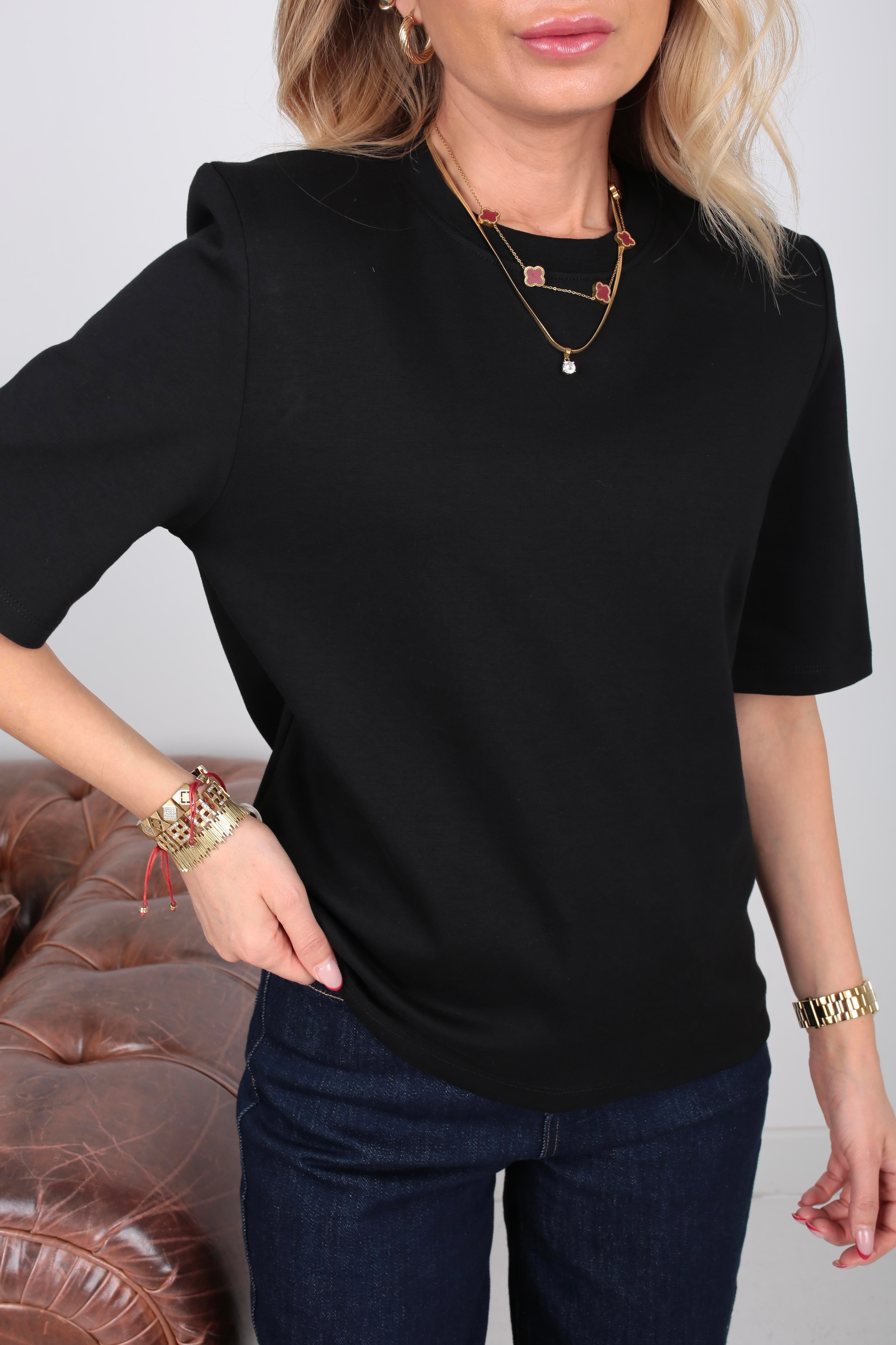 Siyah Vatkalı Basic Tshirt T-SHİRT