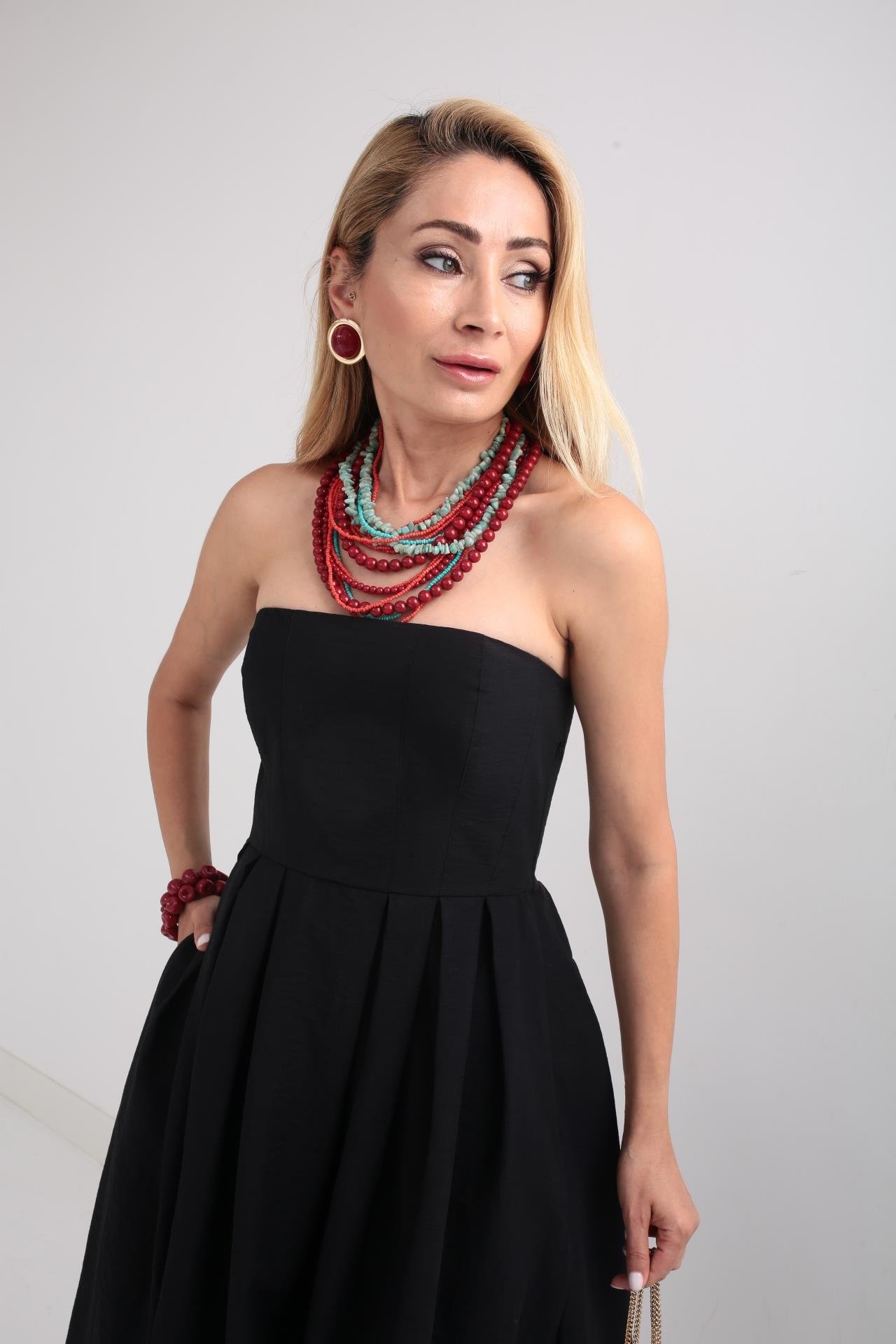 Staplez Sırtı Lastikli Siyah Elbise ELBİSE | NO33