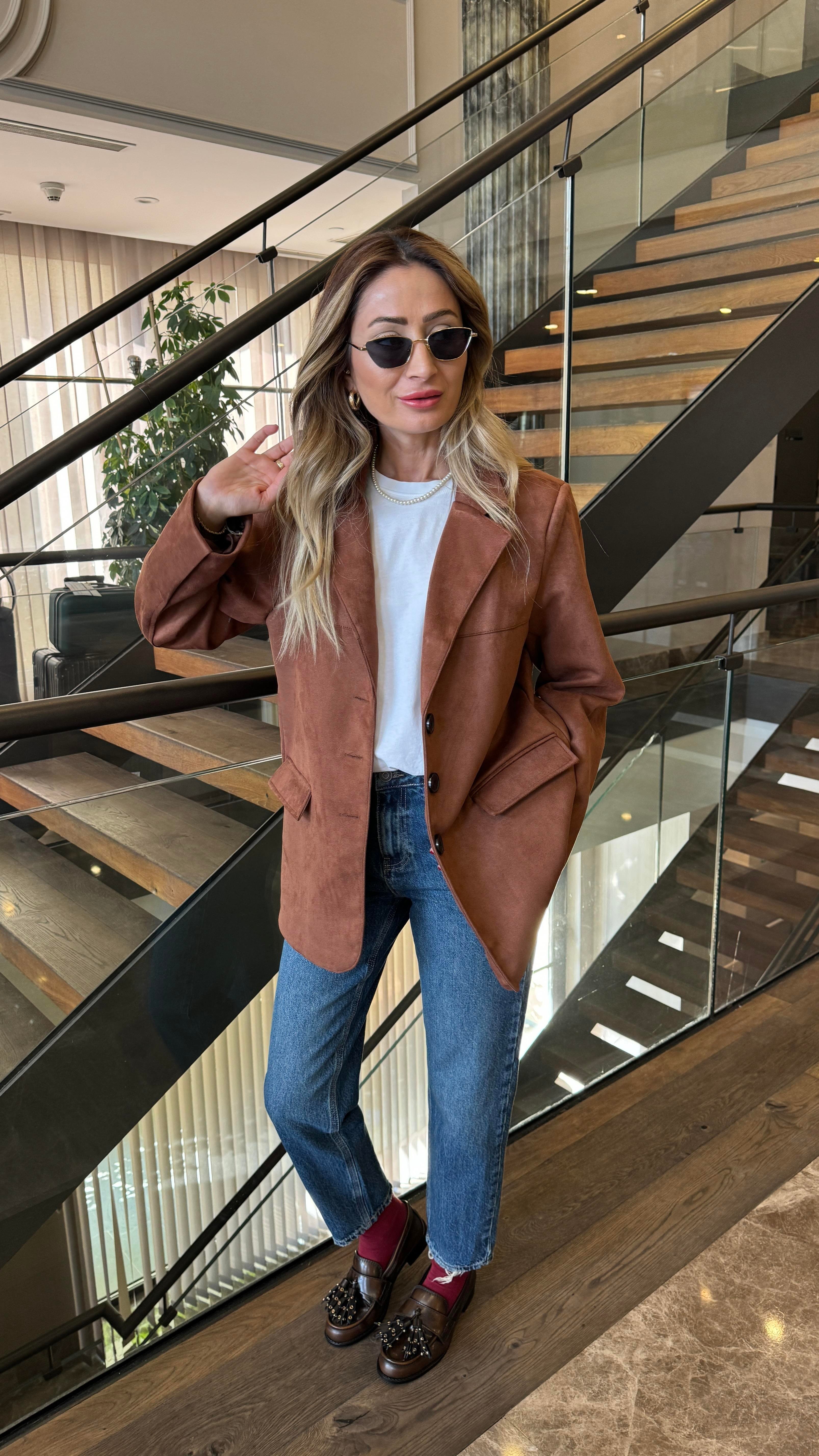 Taba Nubuk Blazer Ceket CEKET