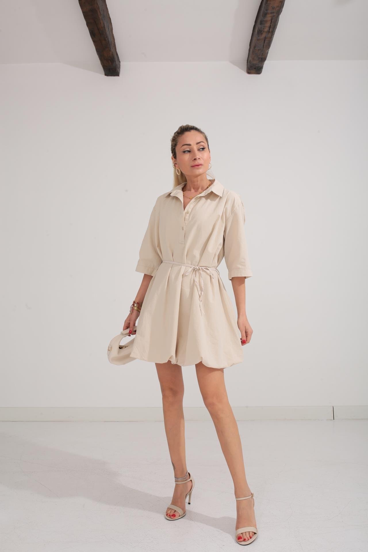 Taş  Balon Etekli Gömlek Elbise ELBİSE | NO33