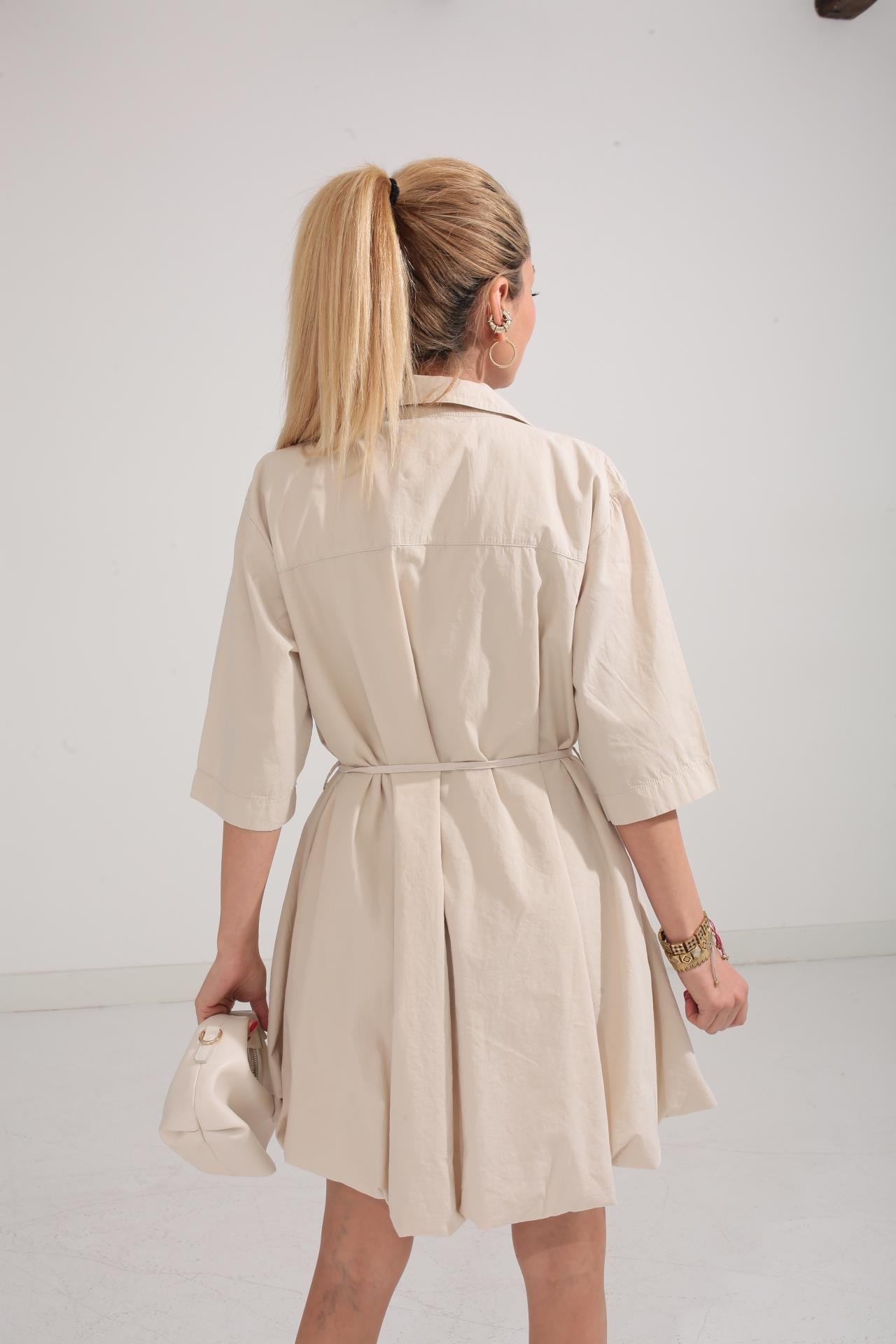 Taş  Balon Etekli Gömlek Elbise ELBİSE | NO33