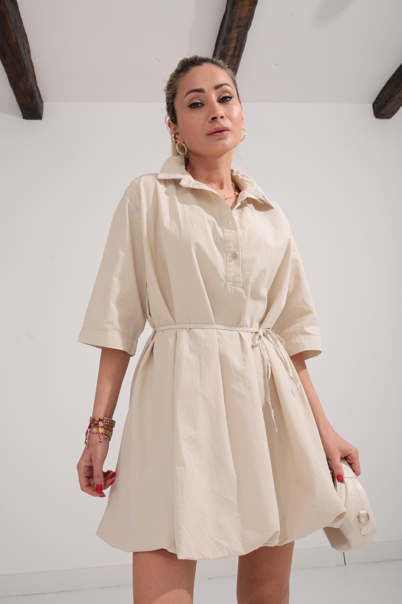 Taş  Balon Etekli Gömlek Elbise ELBİSE | NO33