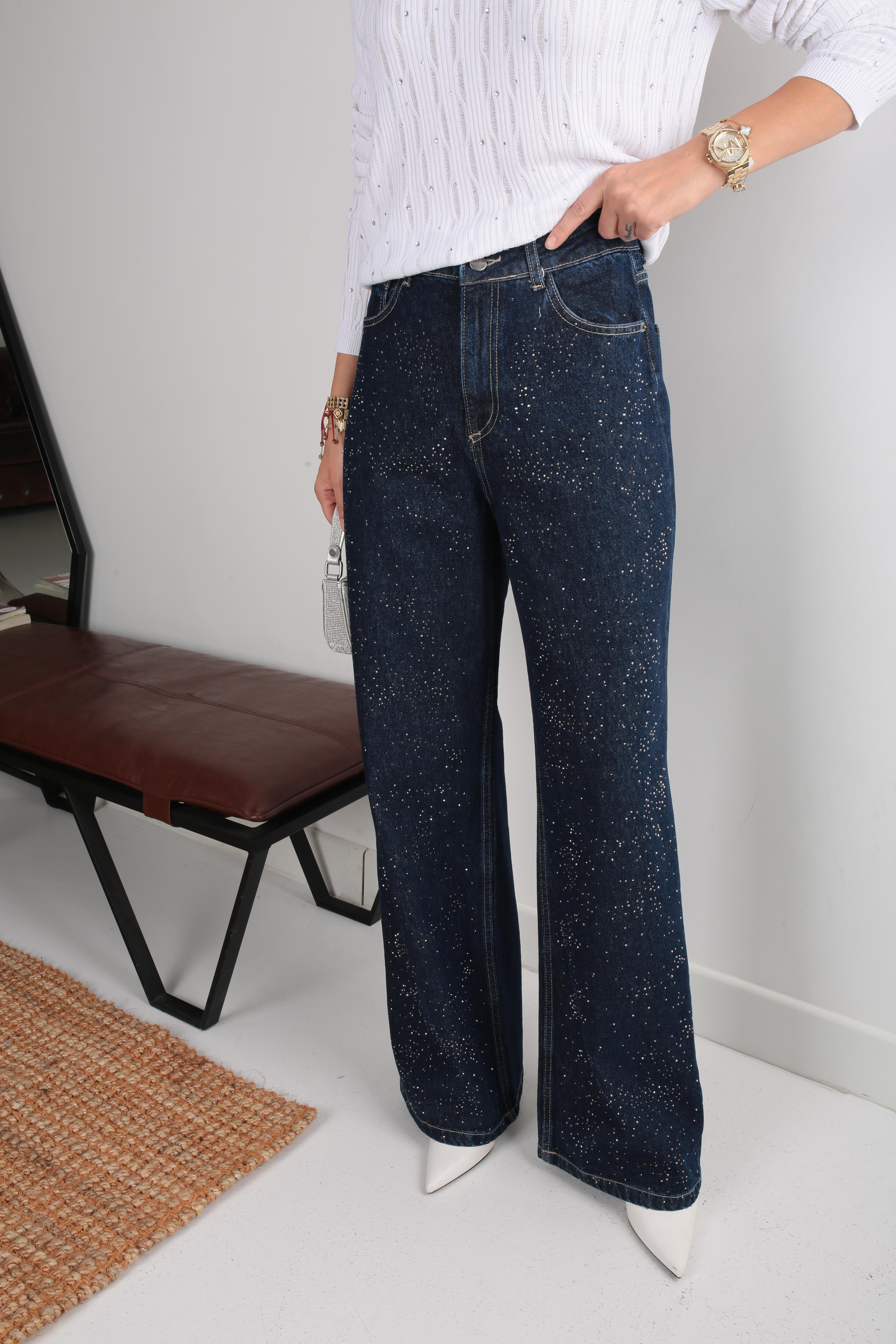 Taş Baskılı  Bol Paça Jean JEAN