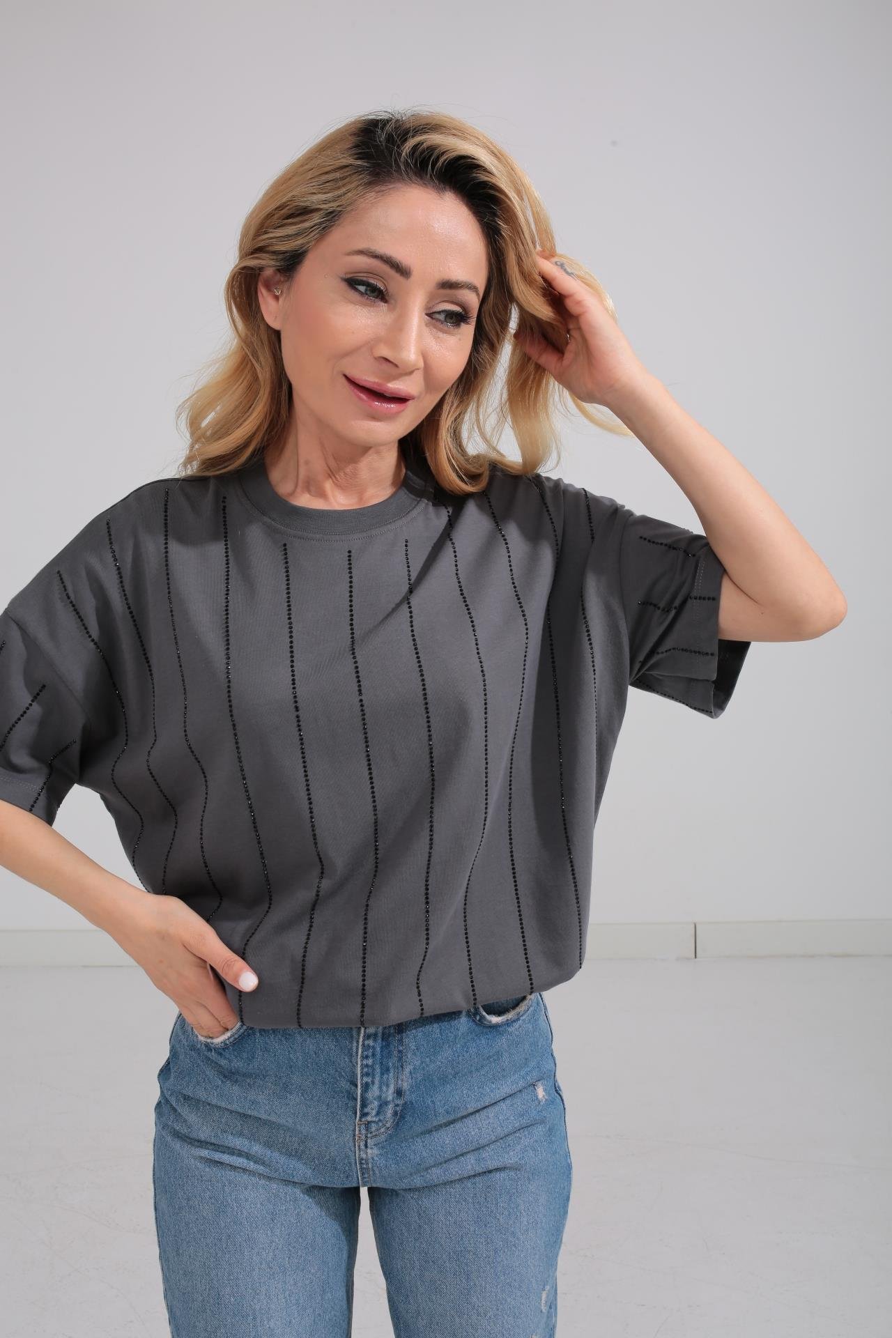 Taş Baskılı Füme Oversize Tshirt T-SHİRT | NO33