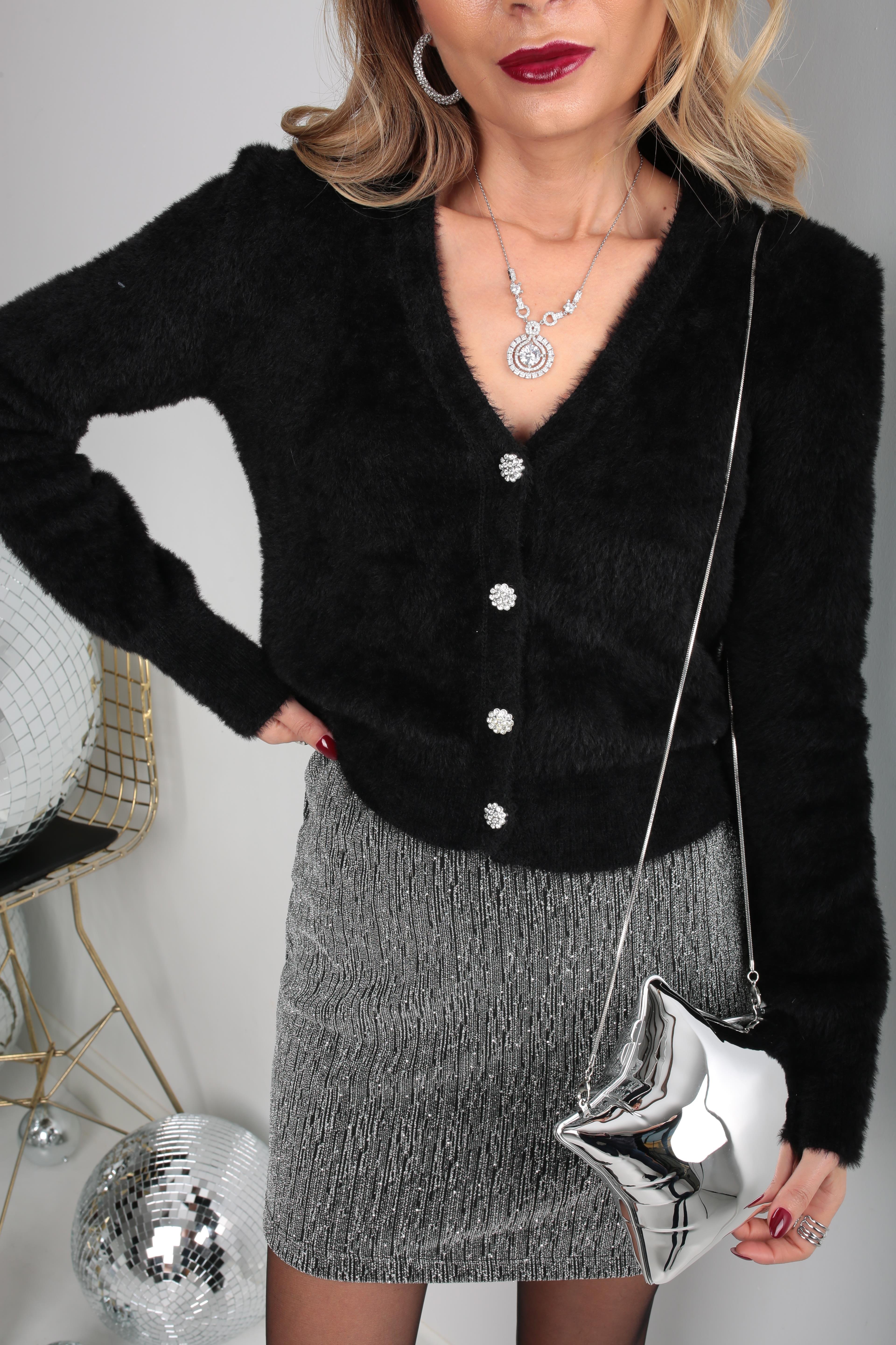 Taş Düğme Detaylı Siyah Yumoş Hırka HIRKA