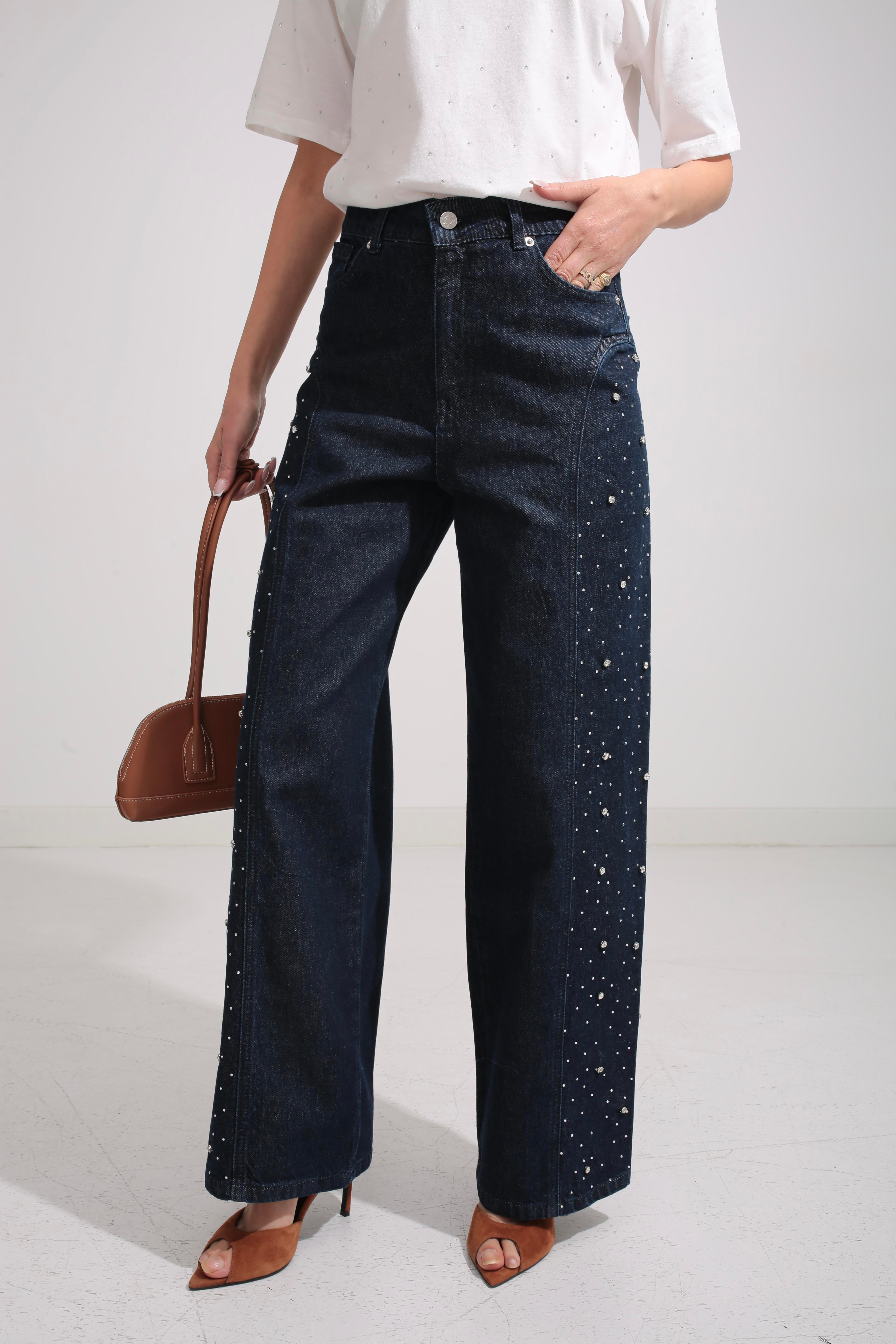 Taş İşli Geniş Paça Jean JEAN