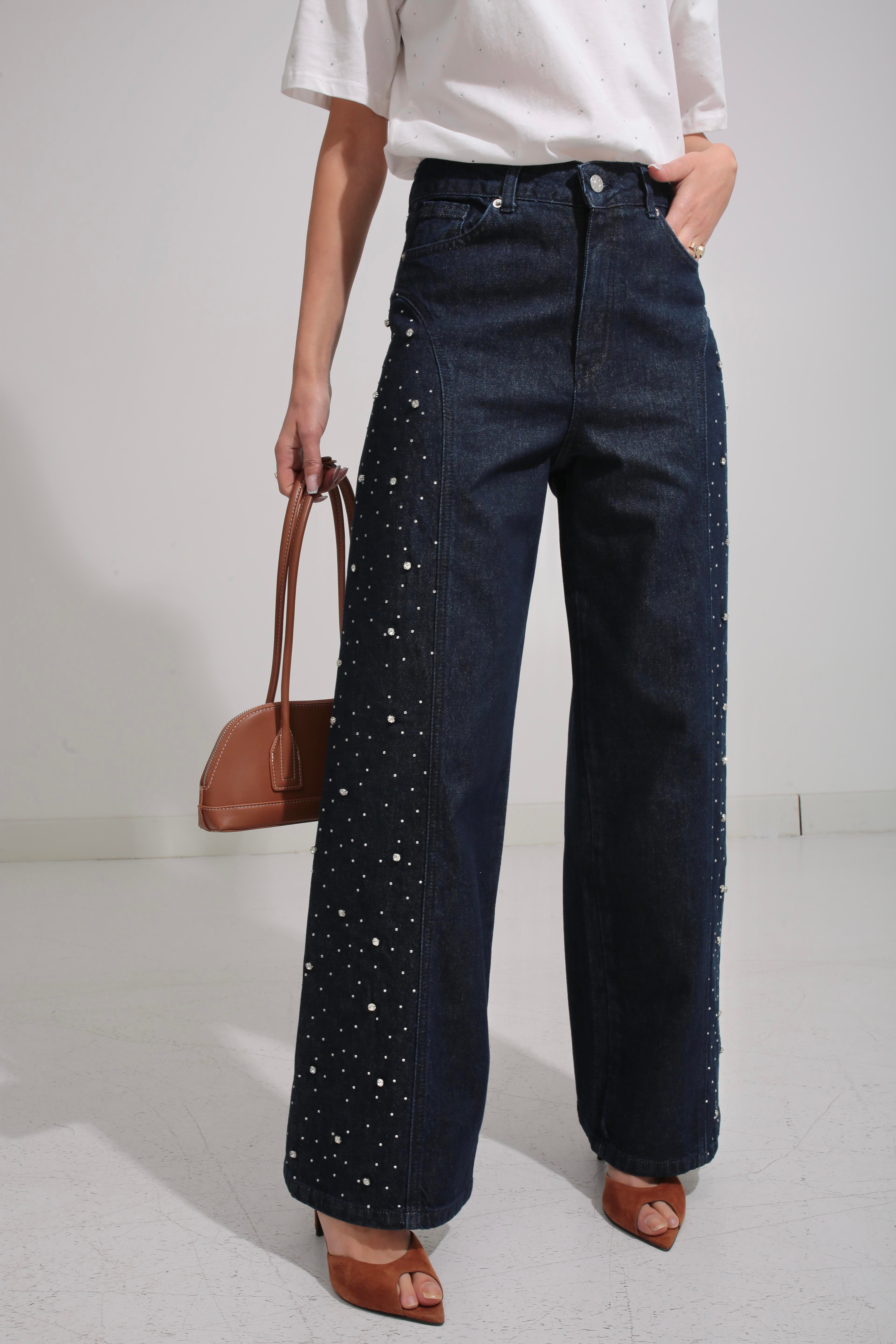 Taş İşli Geniş Paça Jean JEAN