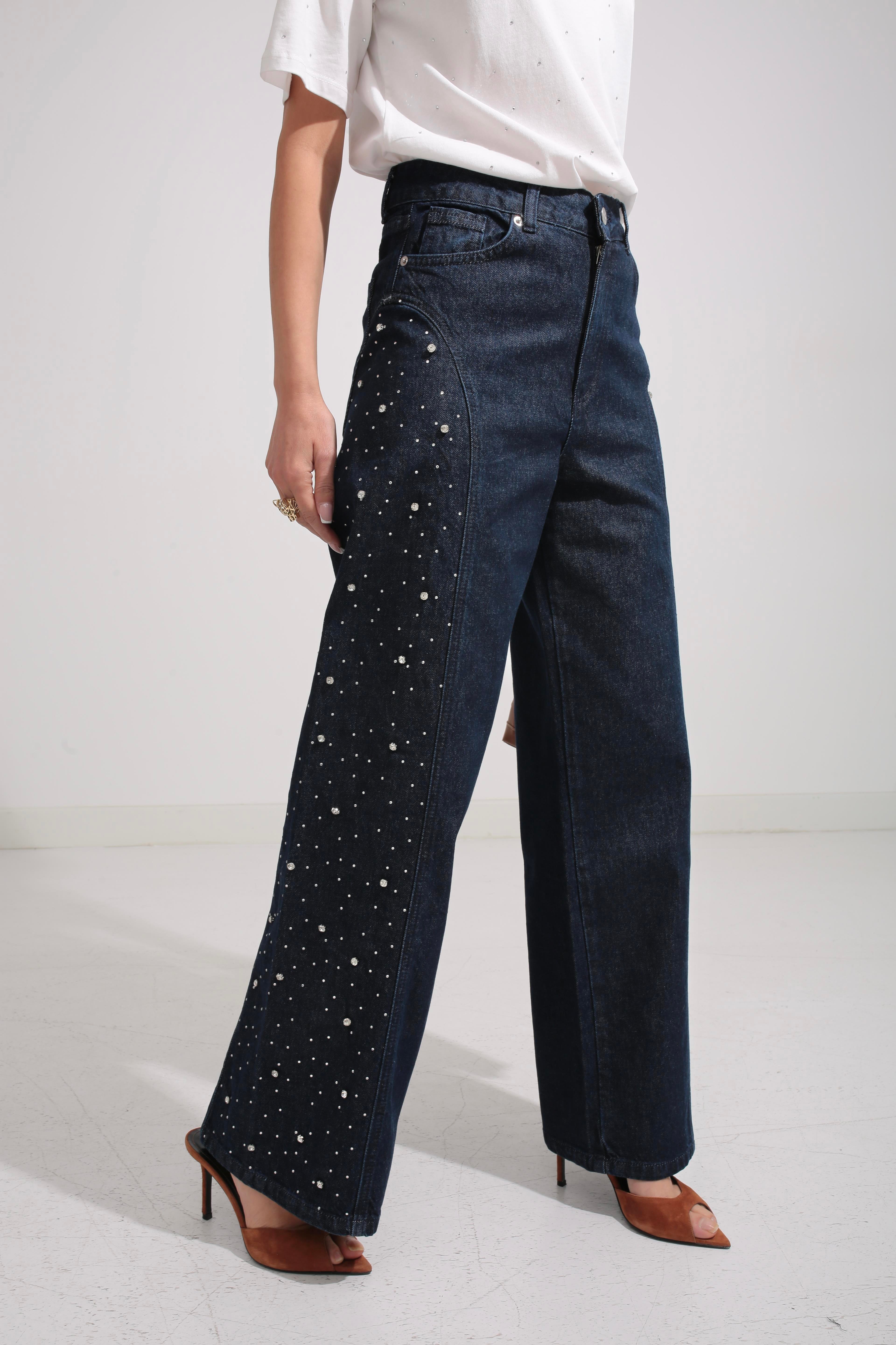 Taş İşli Geniş Paça Jean JEAN