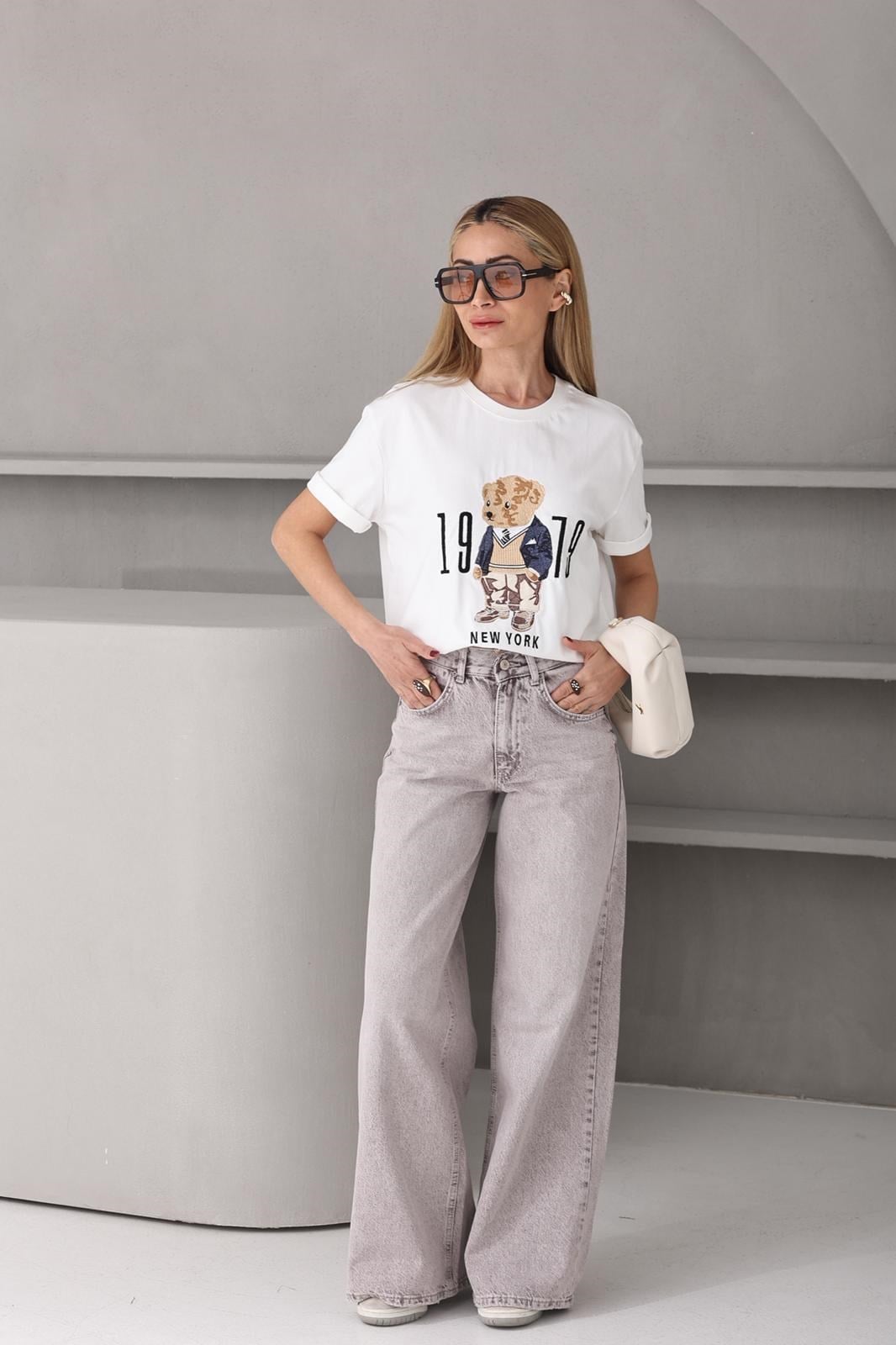 Teddy Nakışlı Ekru Tshirt T-SHİRT | NO33