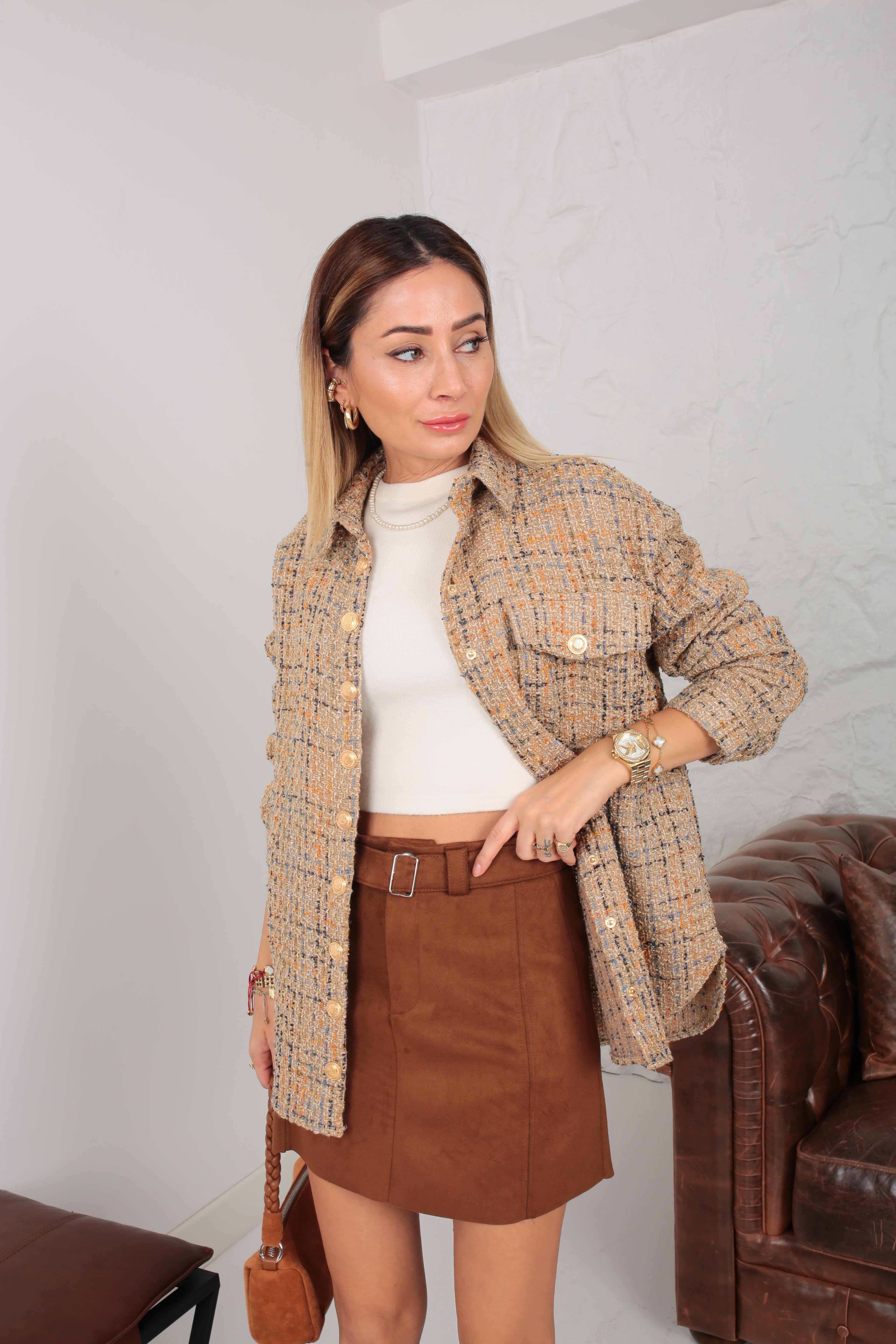 Tek Cepli Gold Düğme Detay Dokuma Gömlek GÖMLEK