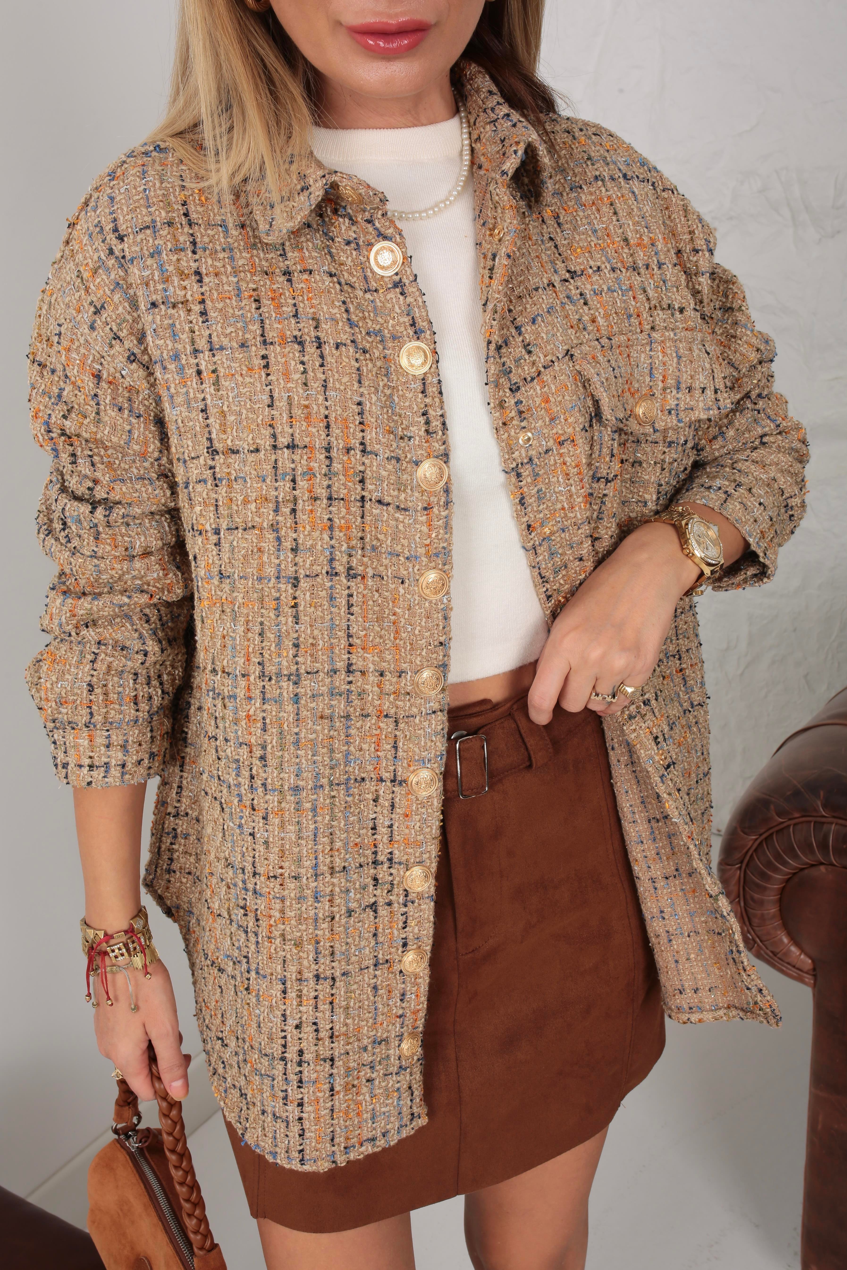 Tek Cepli Gold Düğme Detay Dokuma Gömlek GÖMLEK