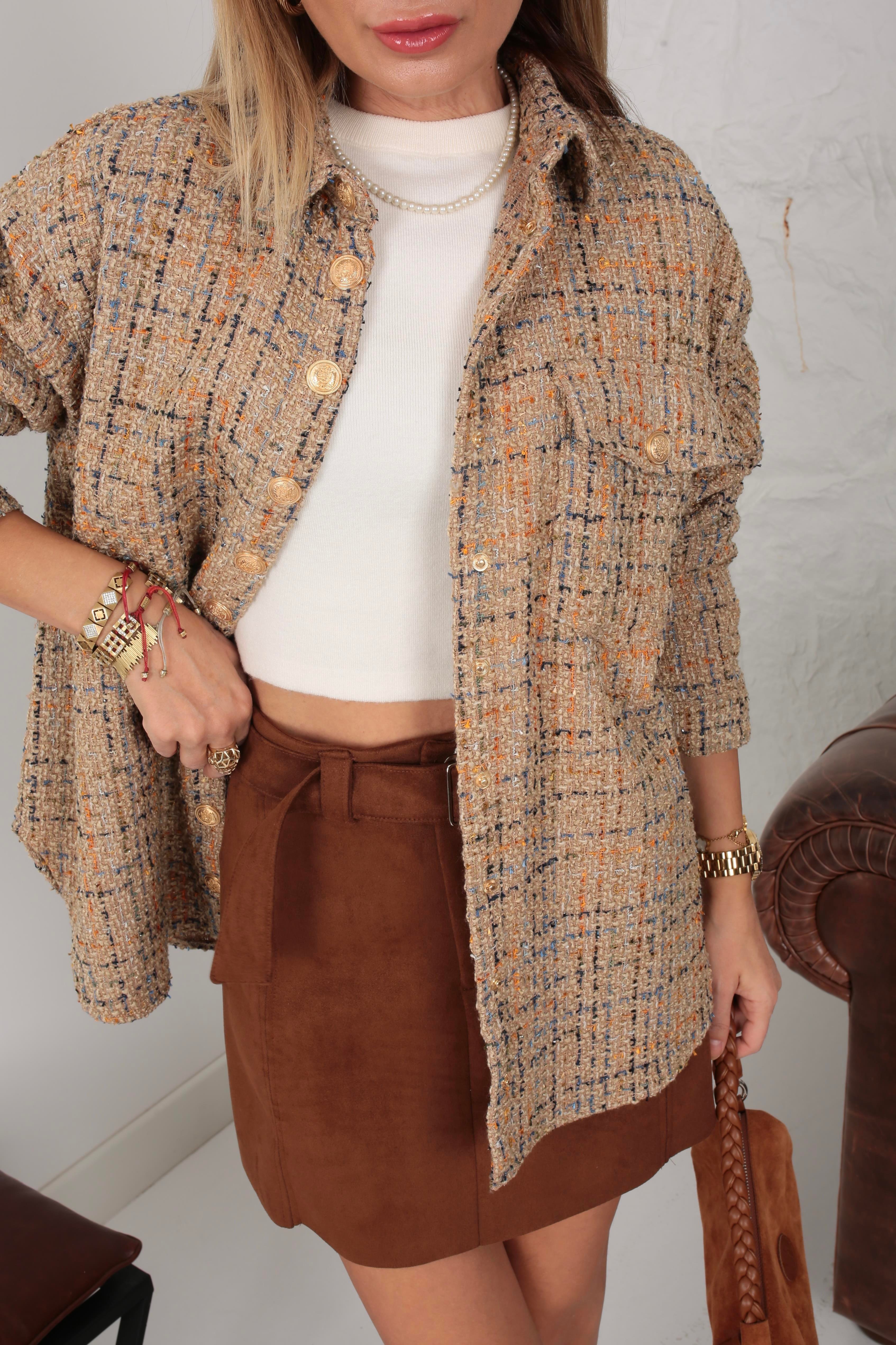 Tek Cepli Gold Düğme Detay Dokuma Gömlek GÖMLEK