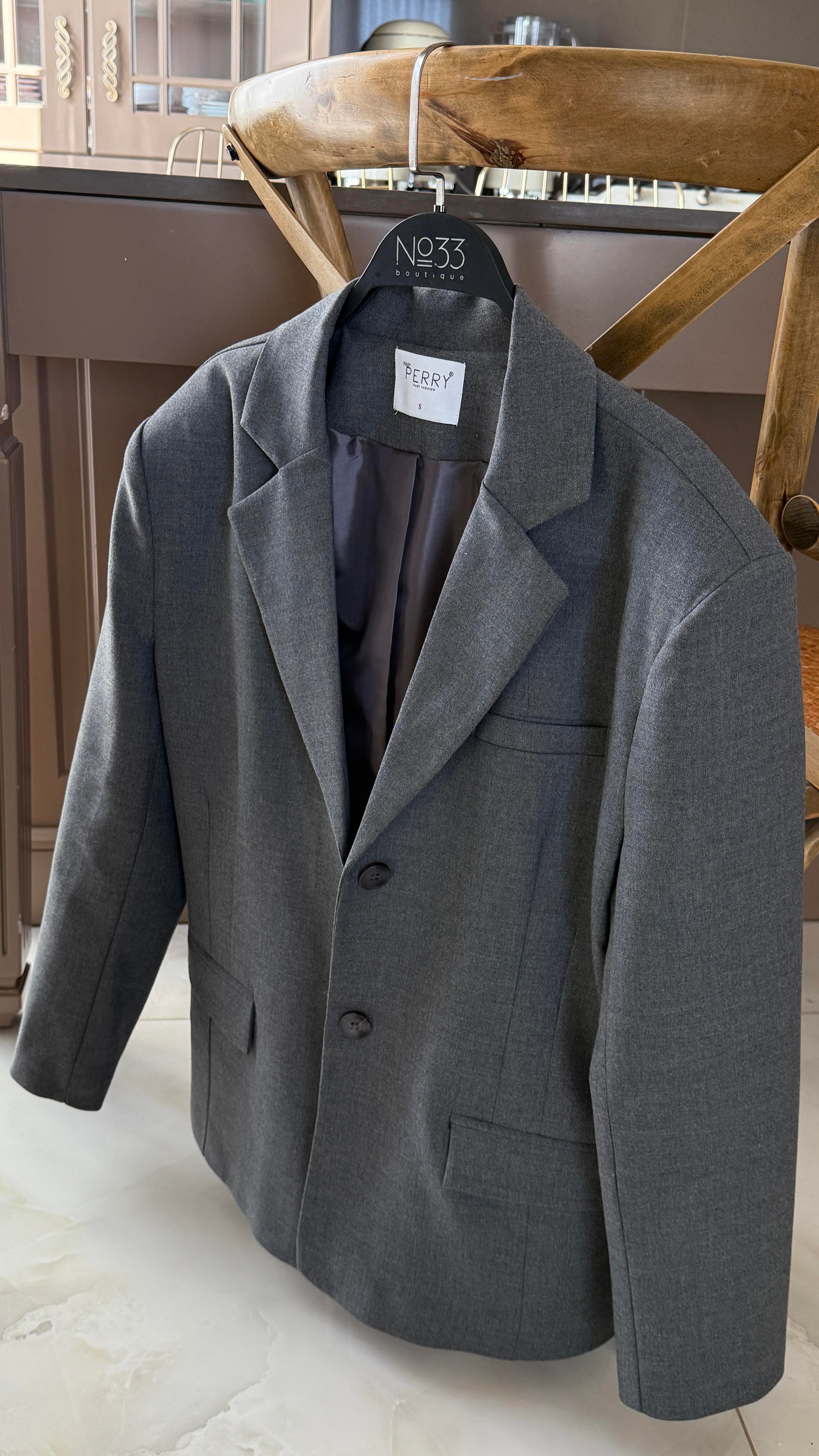 Tek Düğme Kapak Cepli Gri Blazer Ceket CEKET