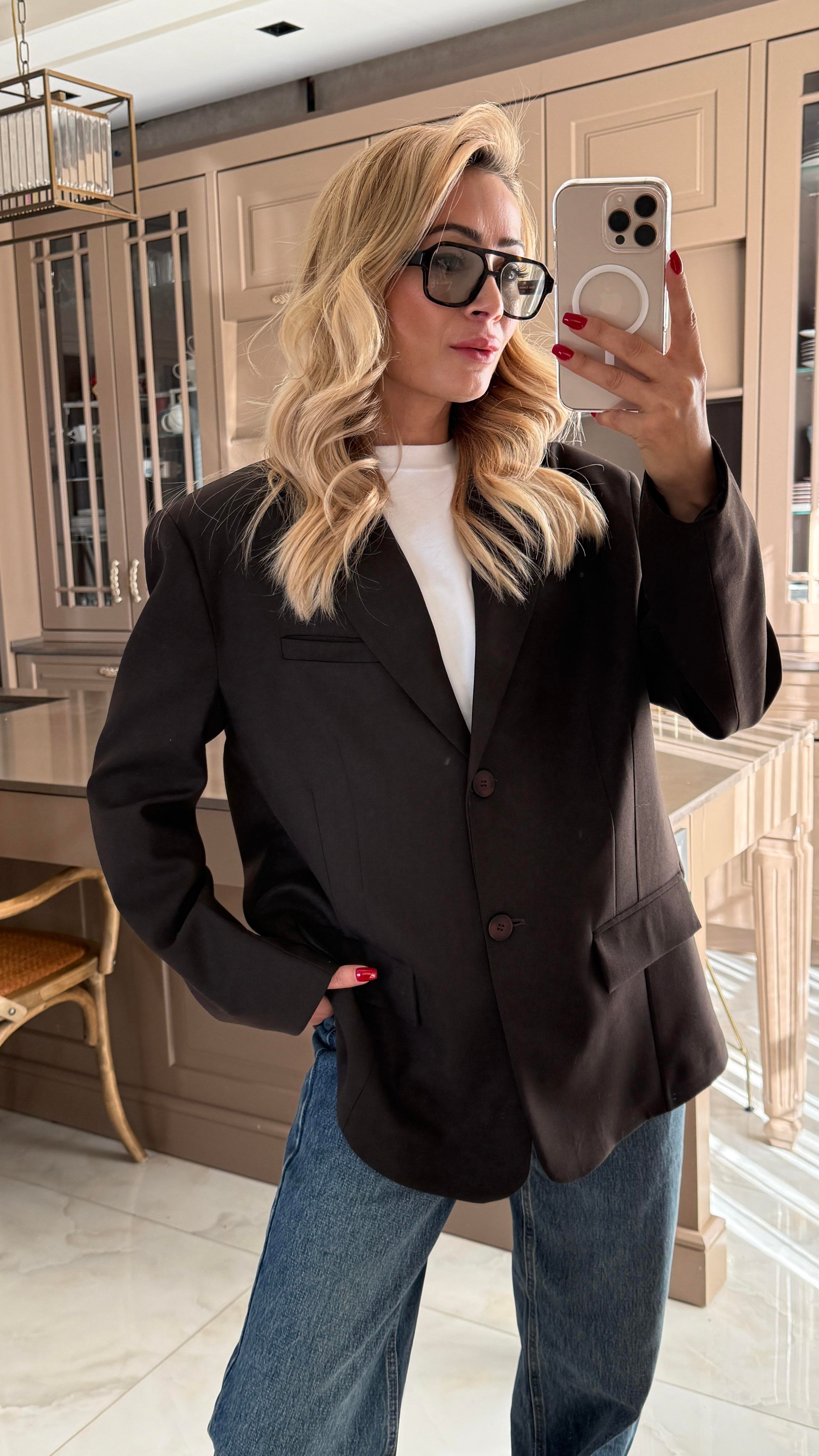 Tek Düğme Kapak Cepli Koyu Kahve Blazer Ceket CEKET