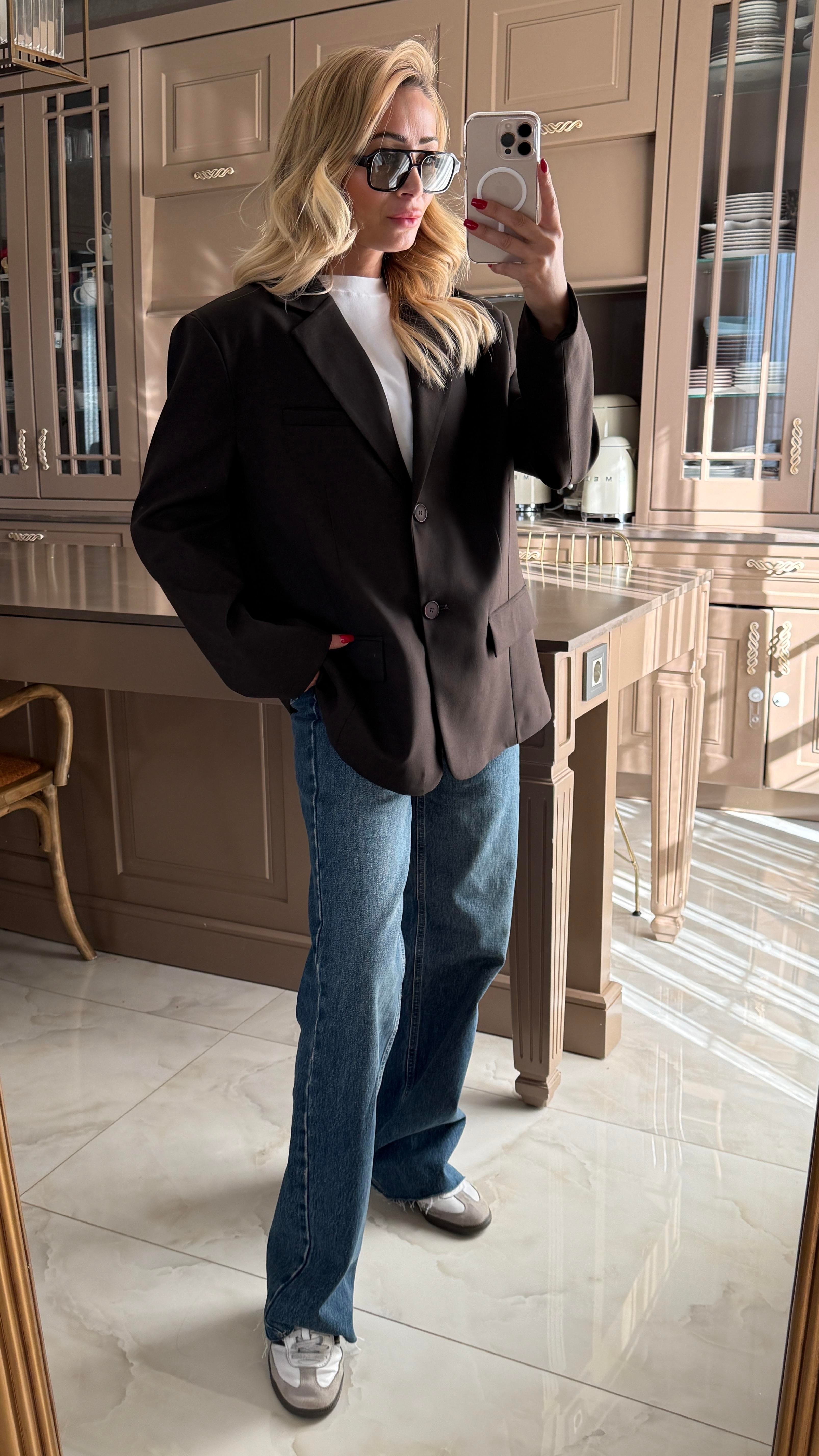 Tek Düğme Kapak Cepli Koyu Kahve Blazer Ceket CEKET