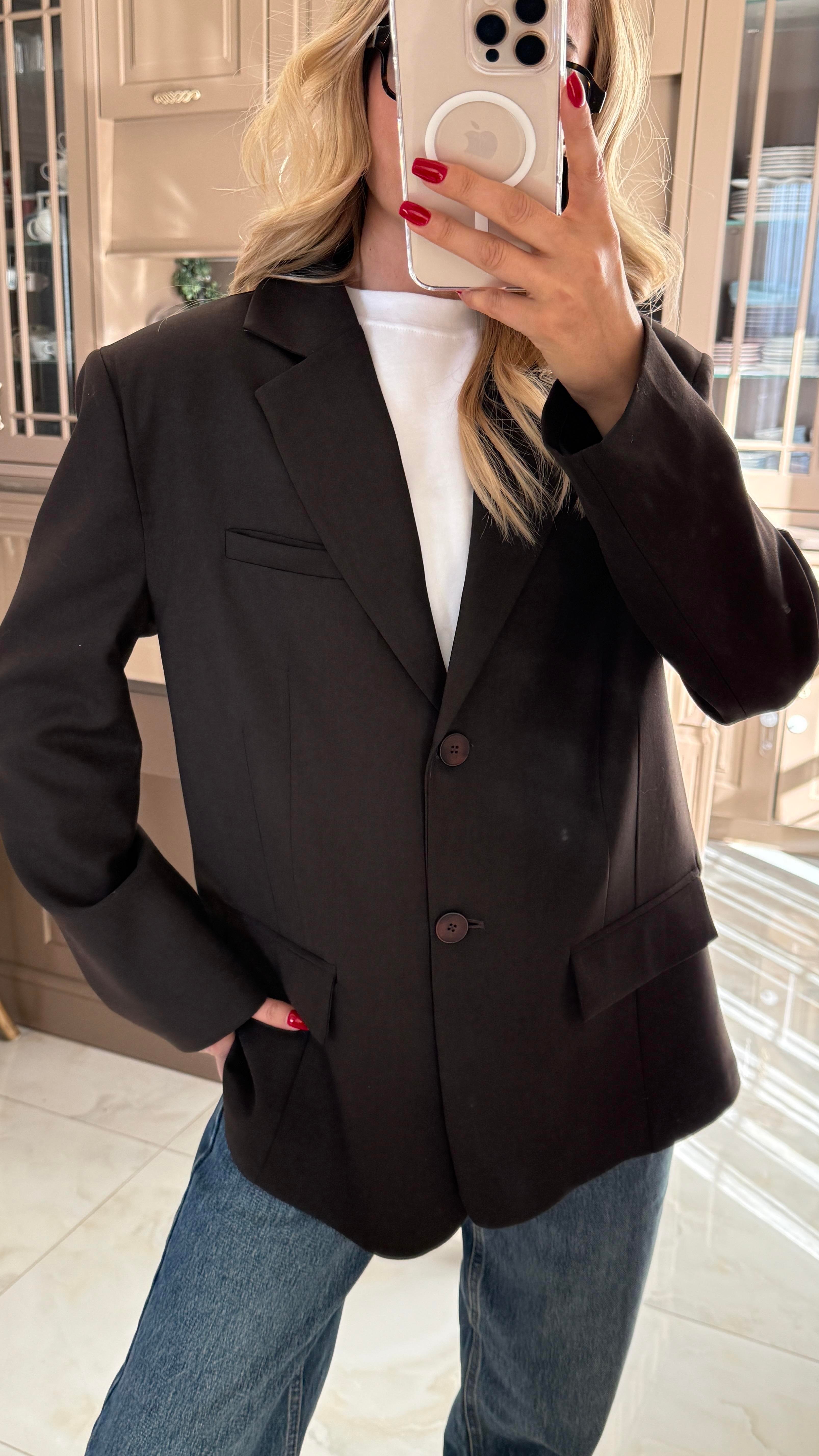 Tek Düğme Kapak Cepli Koyu Kahve Blazer Ceket CEKET