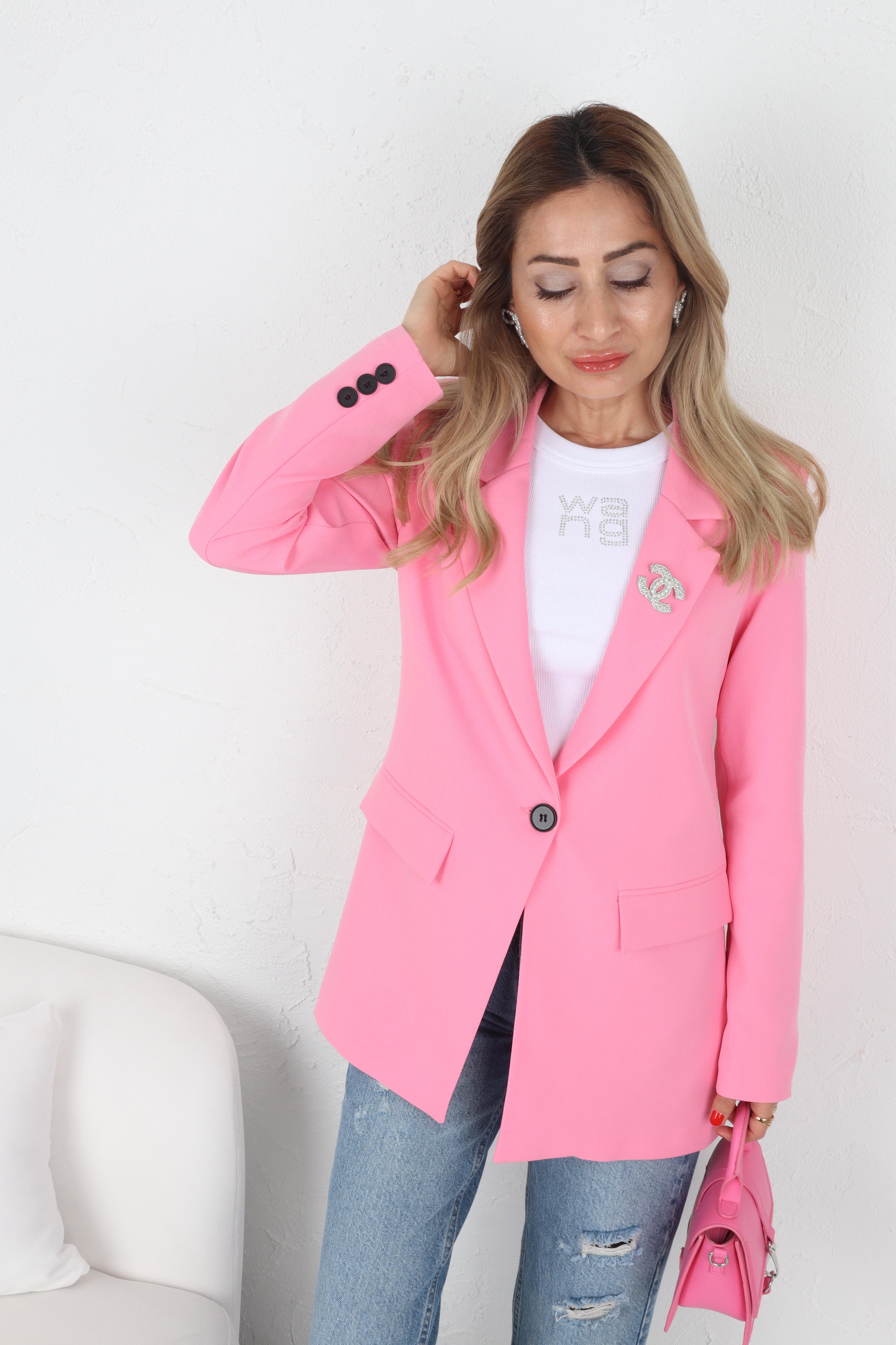 Tek Düğme Kapak Cepli Pembe Blazer Ceket CEKET