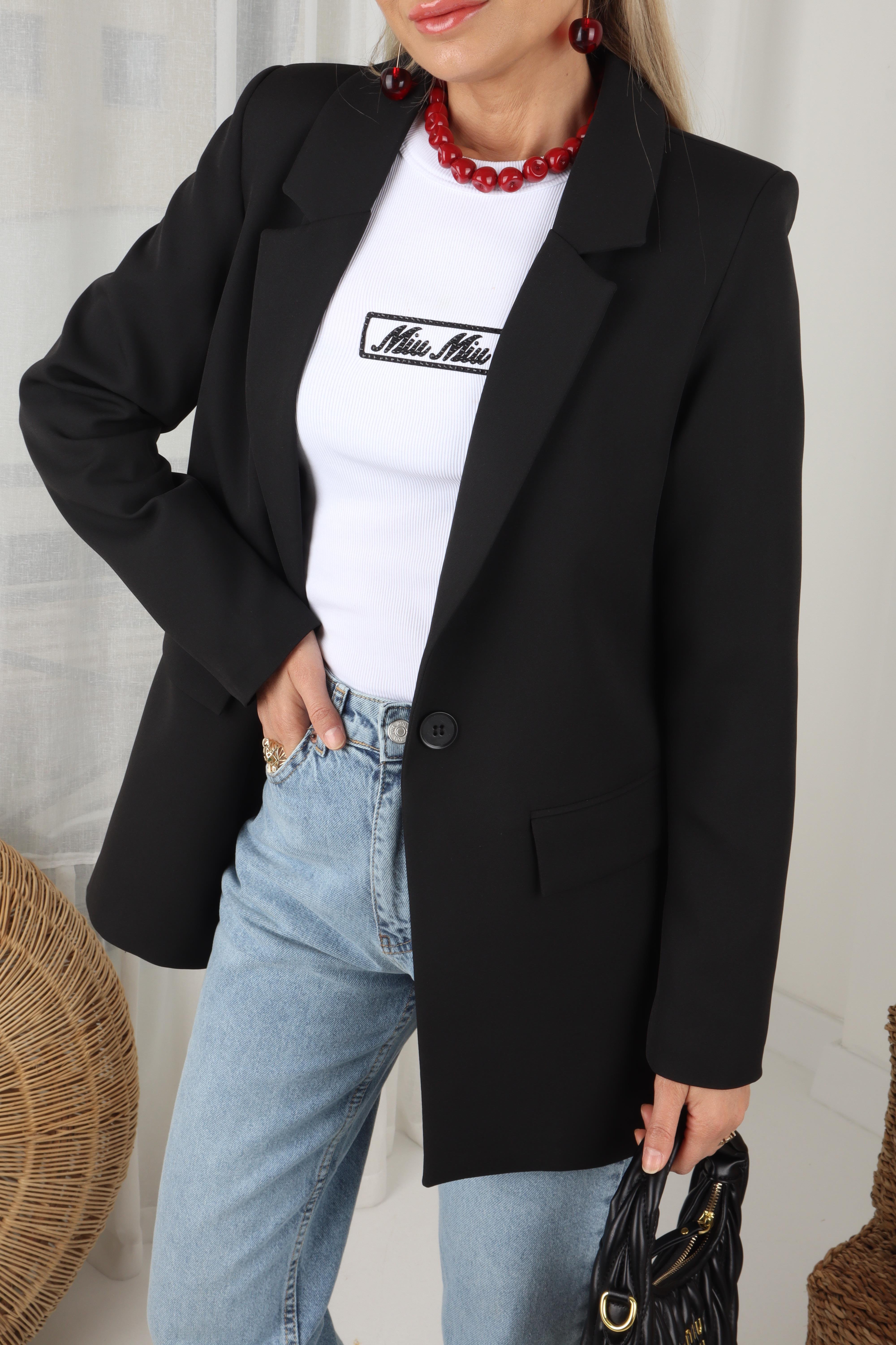 Tek Düğme Kapak Cepli Siyah Blazer Ceket CEKET