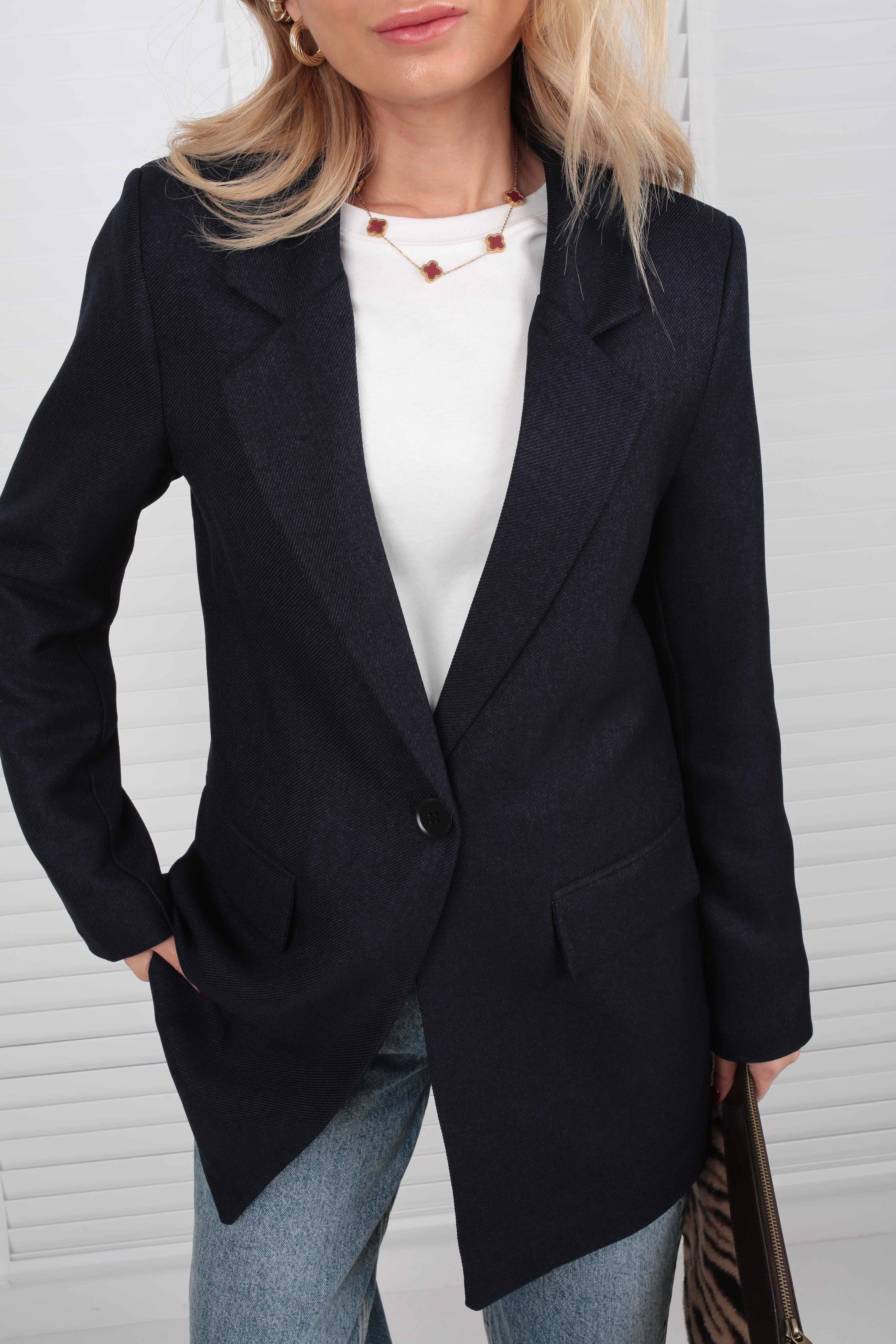 Tek Düğme Yün Efektli Lacivert Ceket CEKET