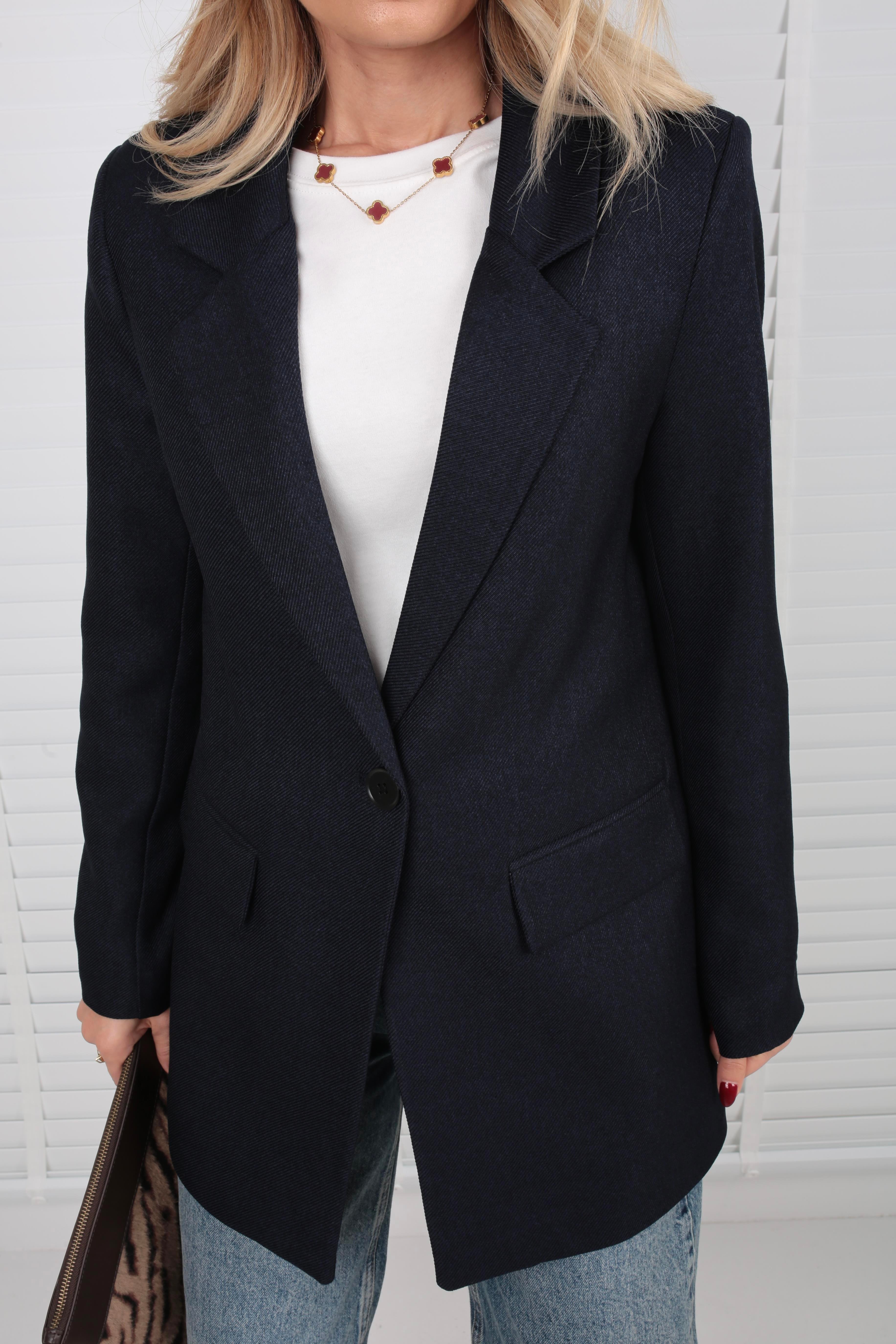 Tek Düğme Yün Efektli Lacivert Ceket CEKET