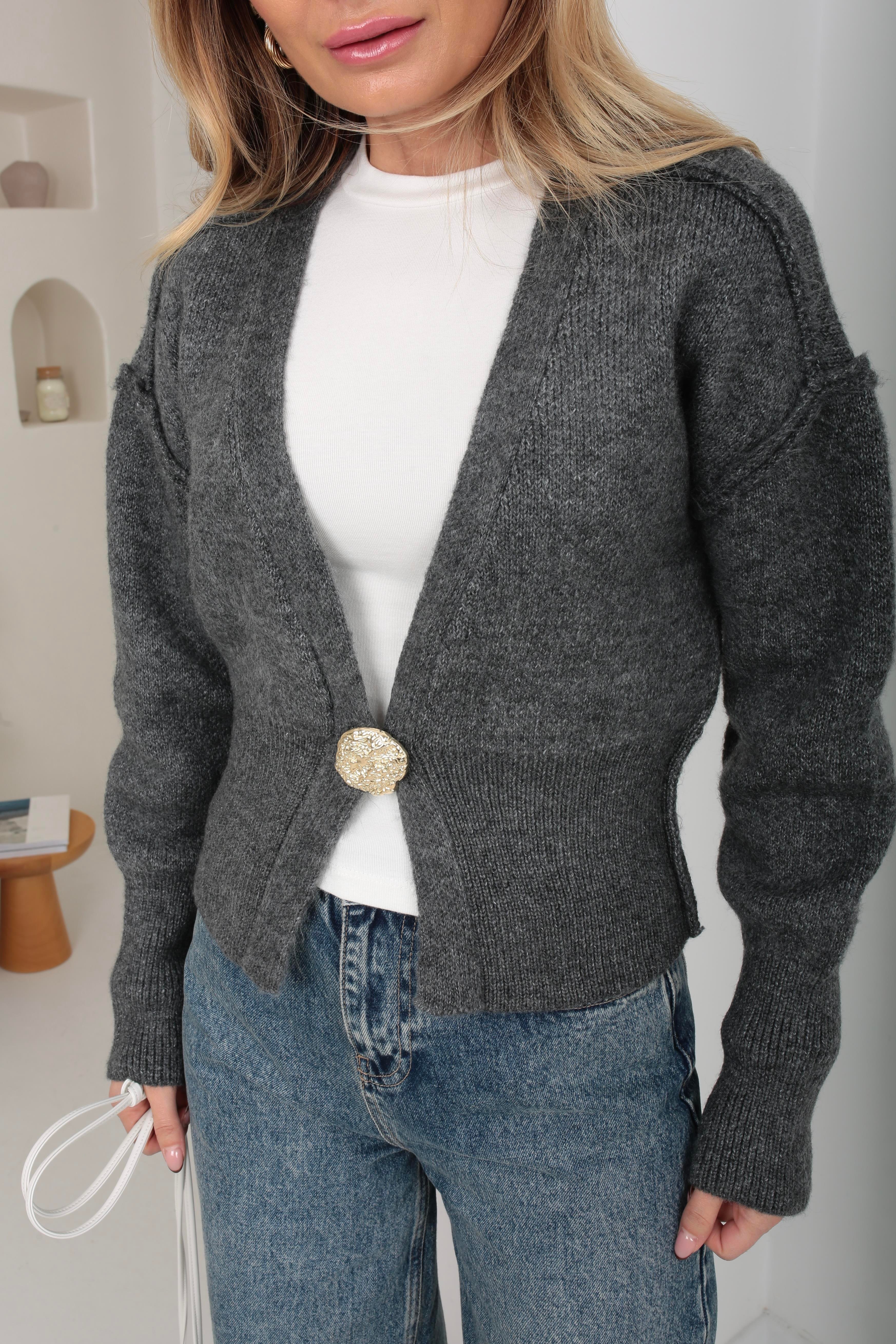 Tek Gold Düğmeli Füme Hırka HIRKA