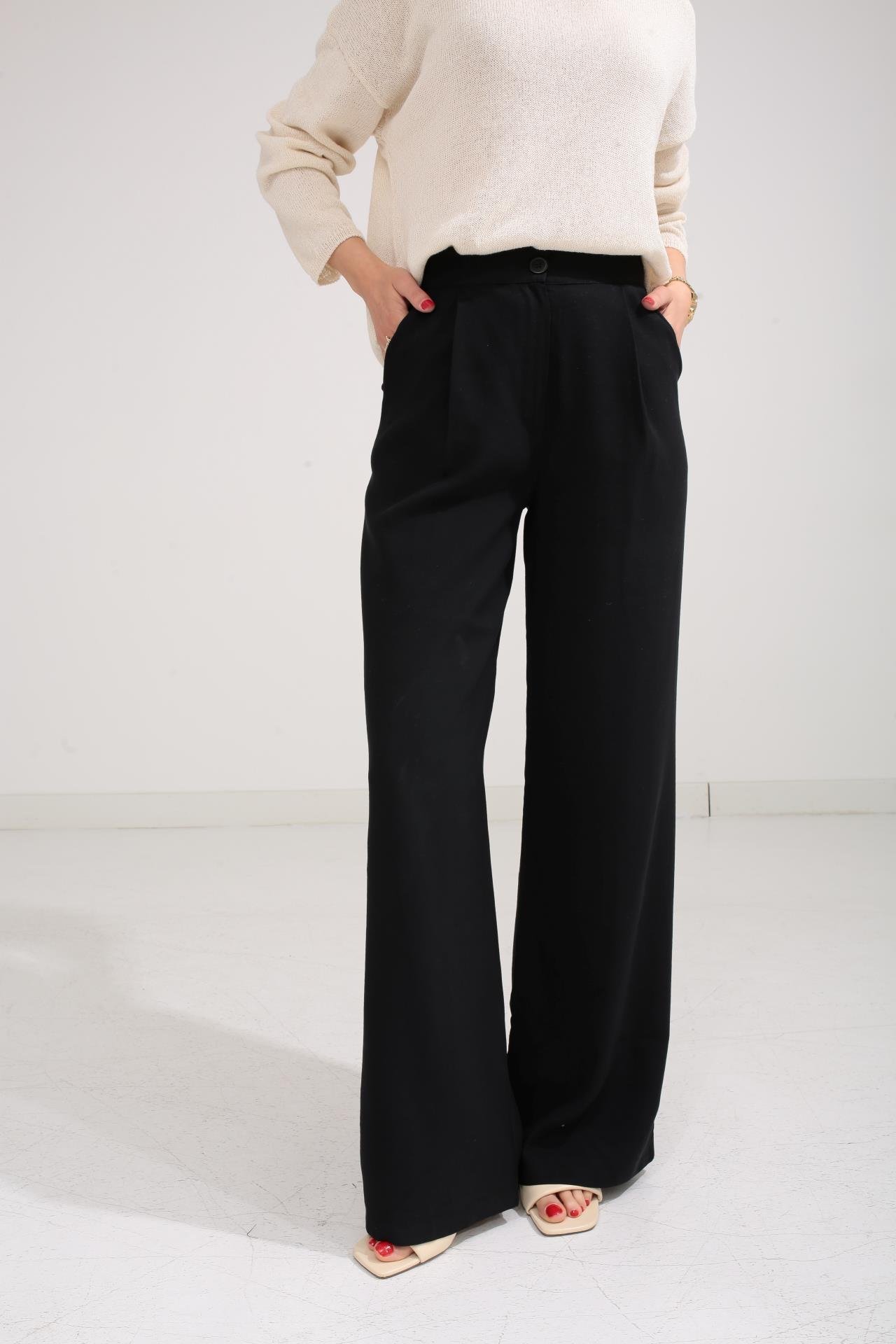 Tensel Kumaş Siyah Bol Paça Pantolon PANTOLON | NO33