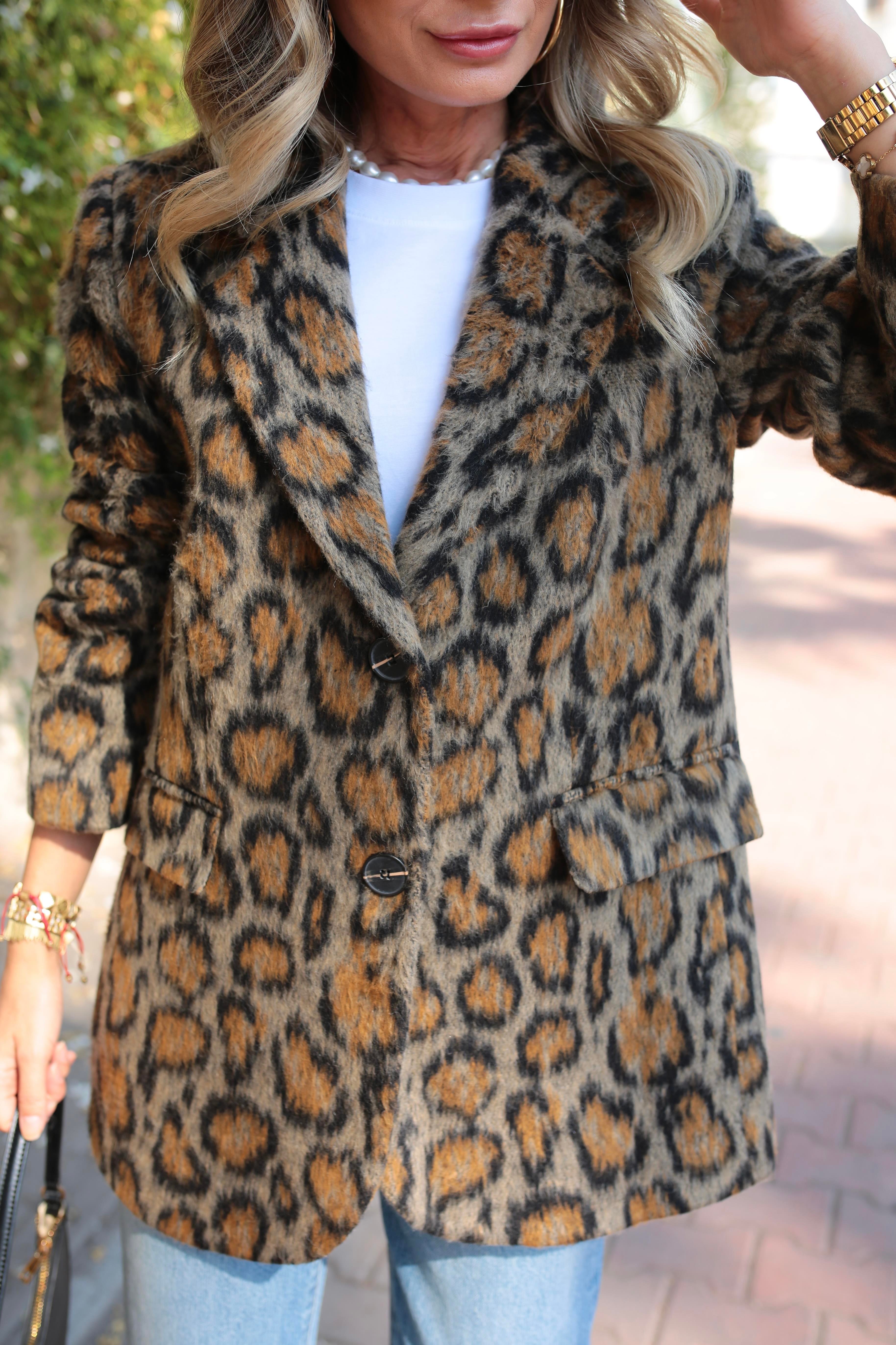 Tüylü Leopar Desen Blazer Ceket CEKET