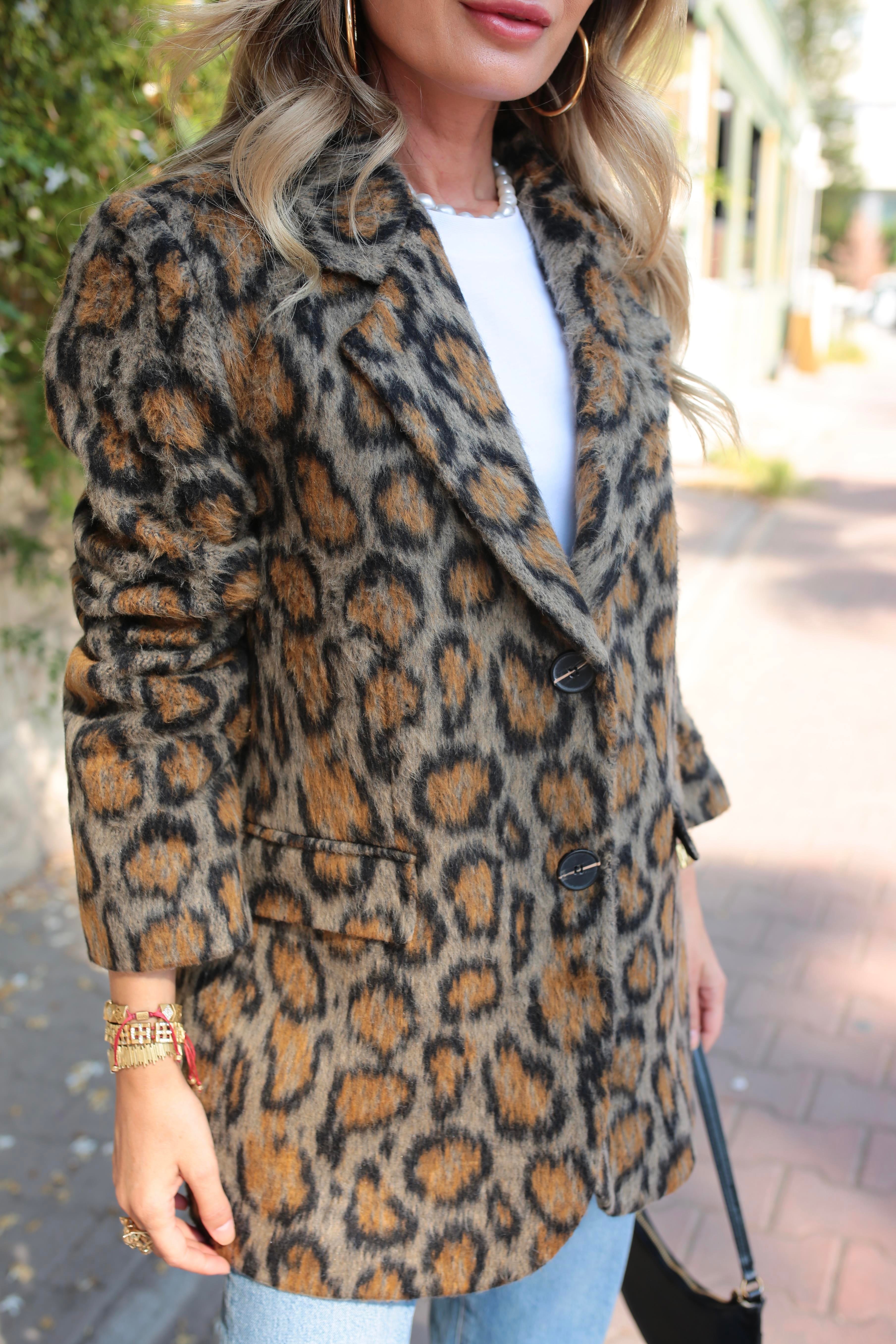 Tüylü Leopar Desen Blazer Ceket CEKET