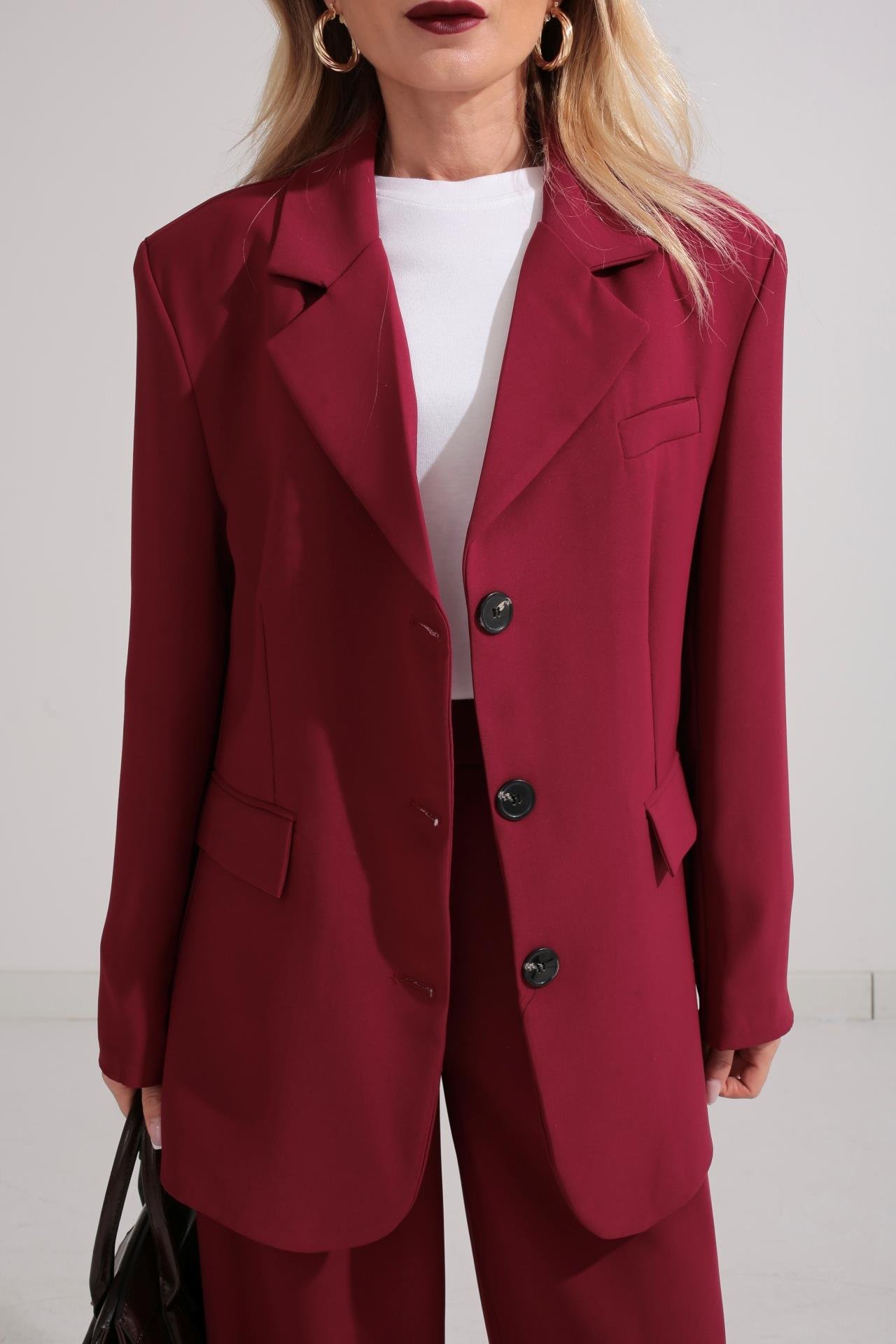 Üç Düğmeli Bordo Palazzo Takım TAKIM