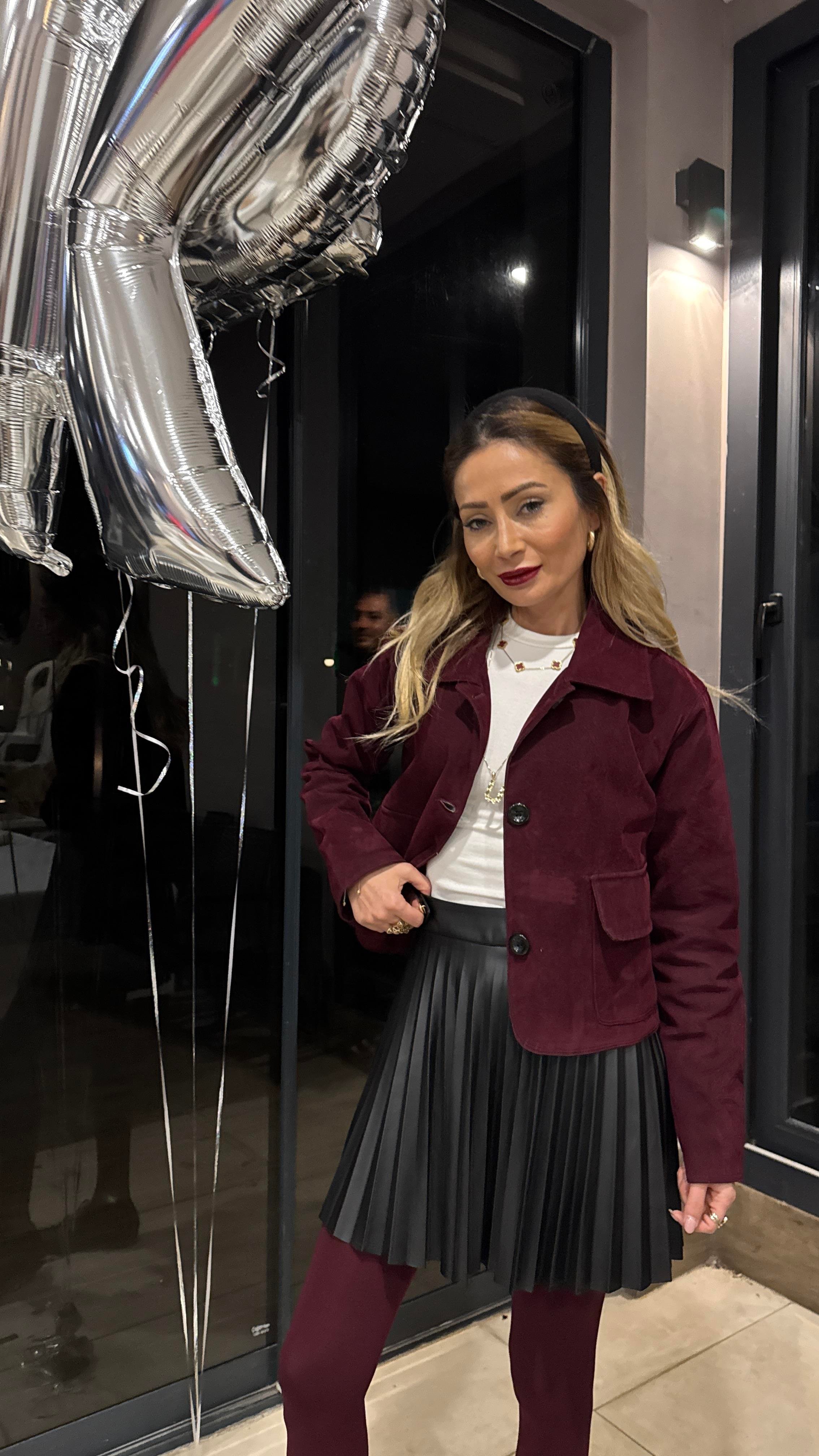 Üç Düğmeli Kısa Bordo Süet Ceket CEKET