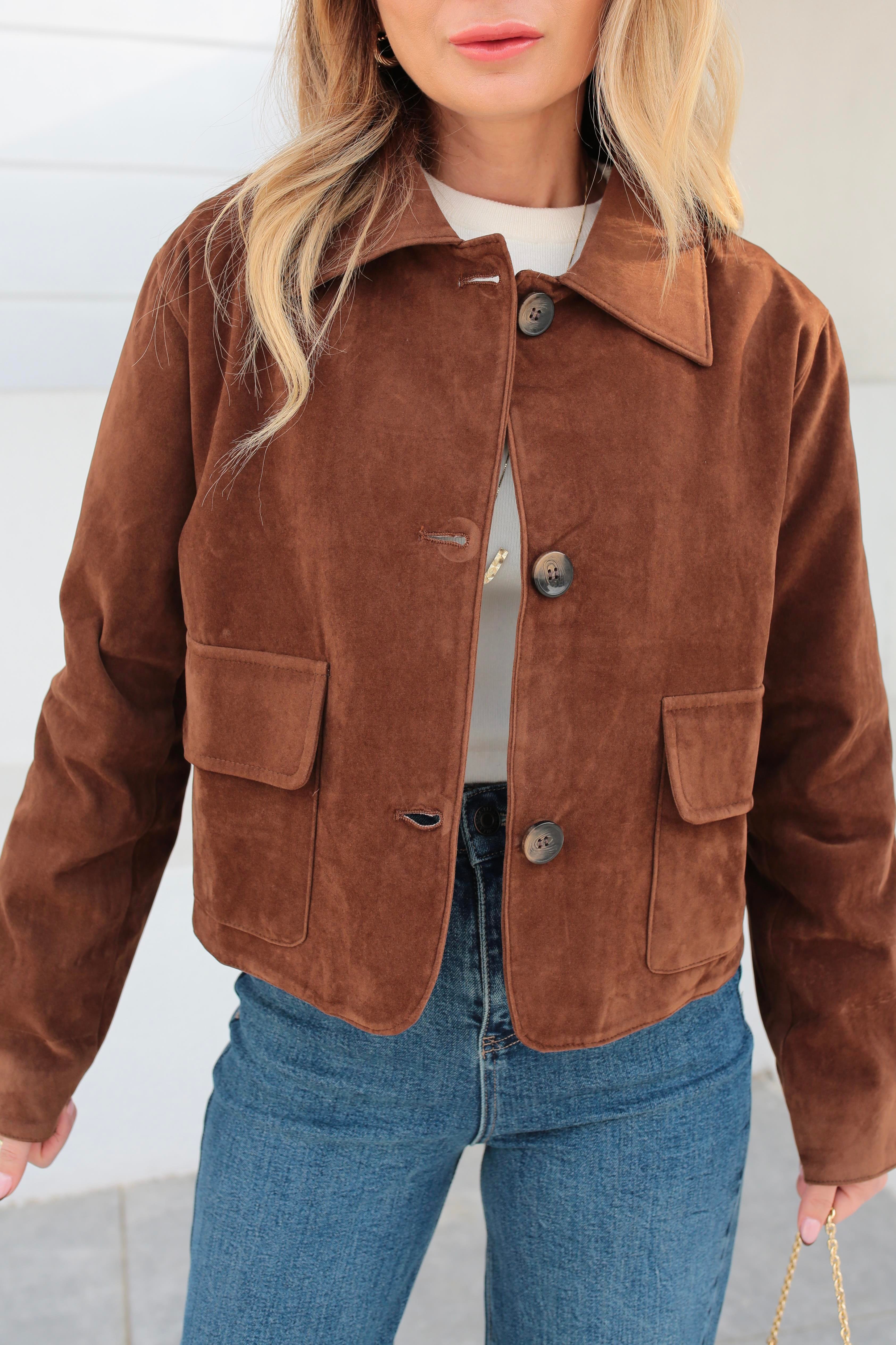 Üç Düğmeli Kısa Kahve Süet Ceket CEKET