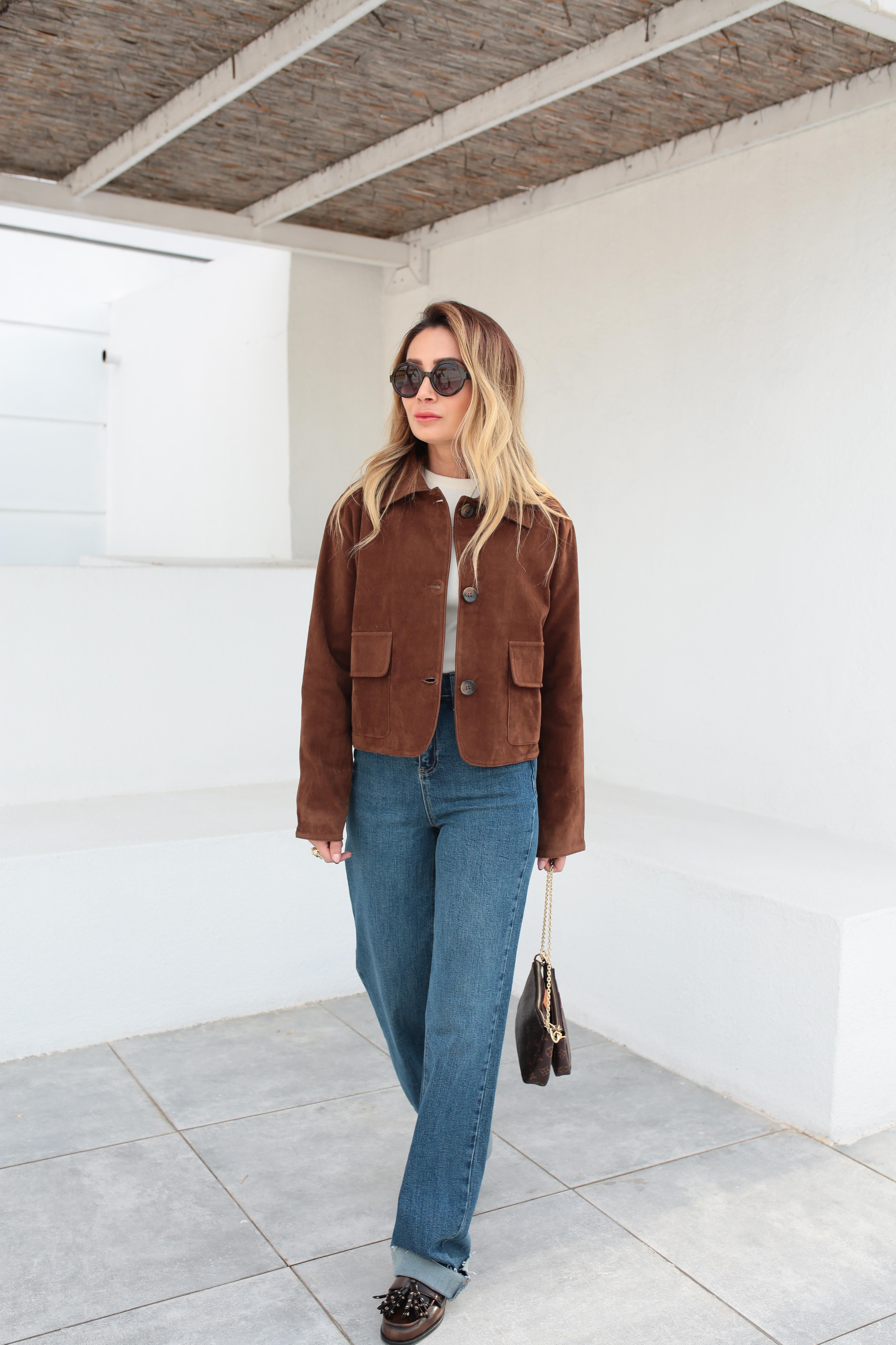 Üç Düğmeli Kısa Kahve Süet Ceket CEKET