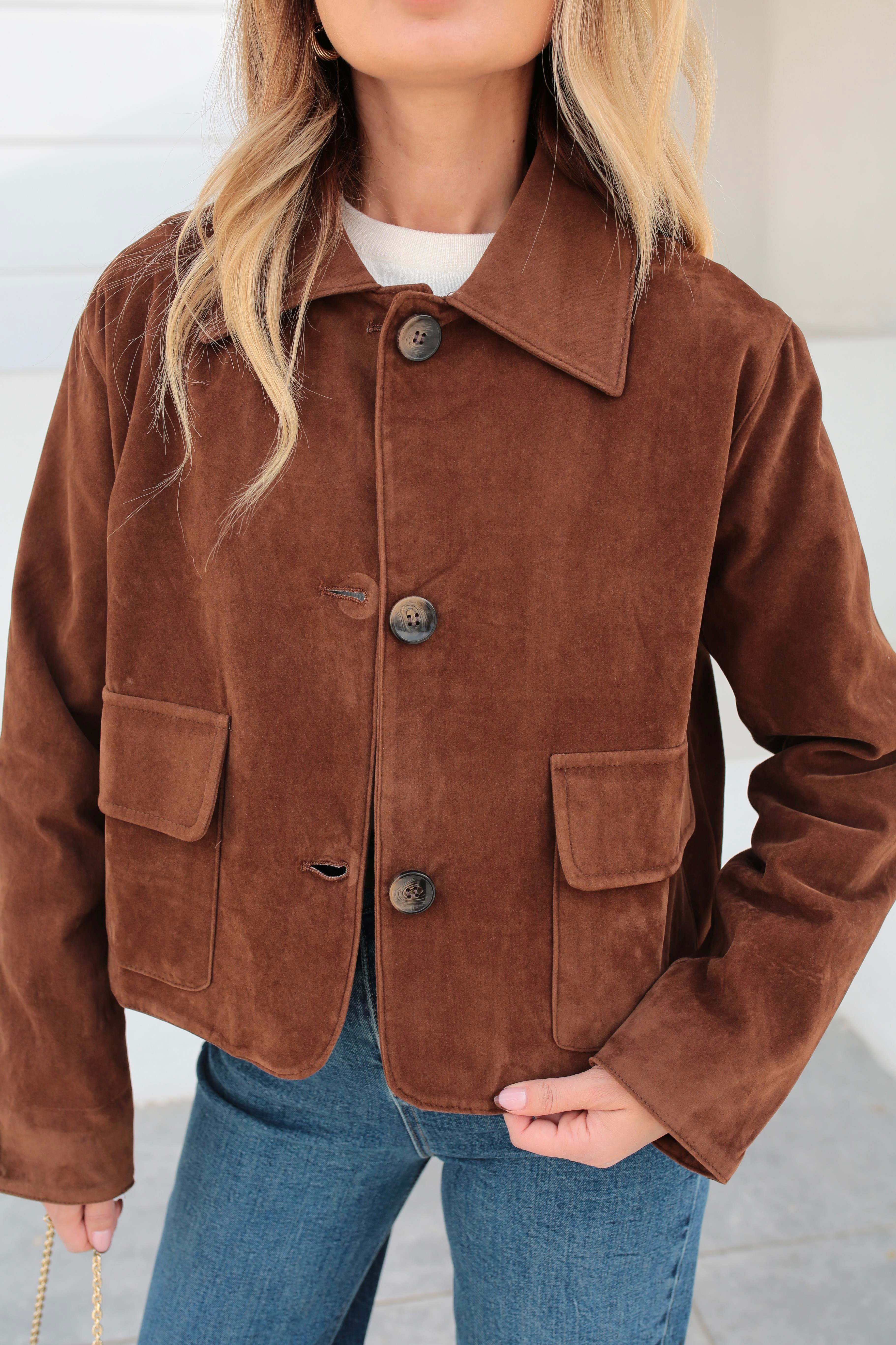 Üç Düğmeli Kısa Kahve Süet Ceket CEKET