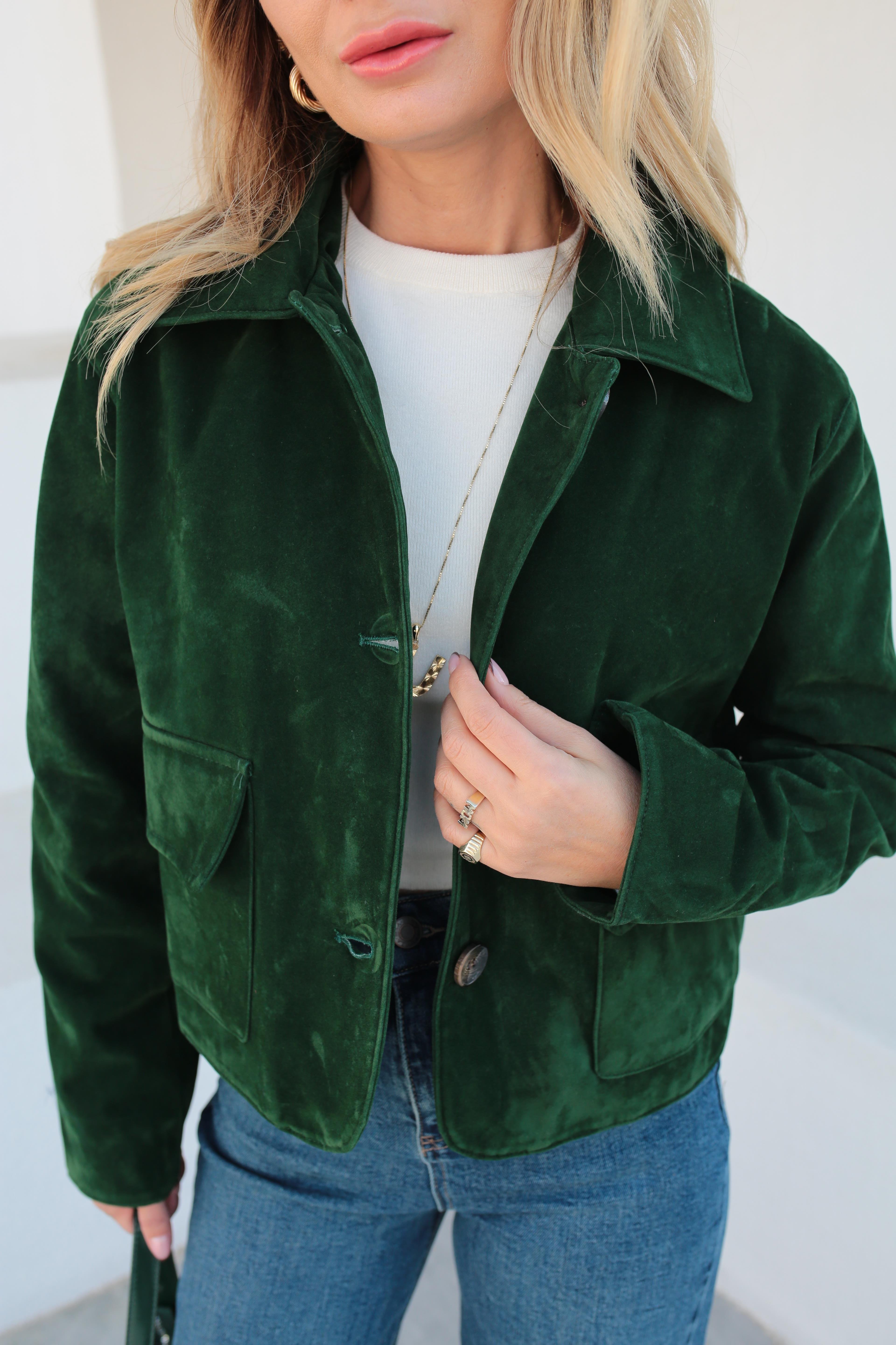 Üç Düğmeli Kısa Yeşil Süet Ceket CEKET