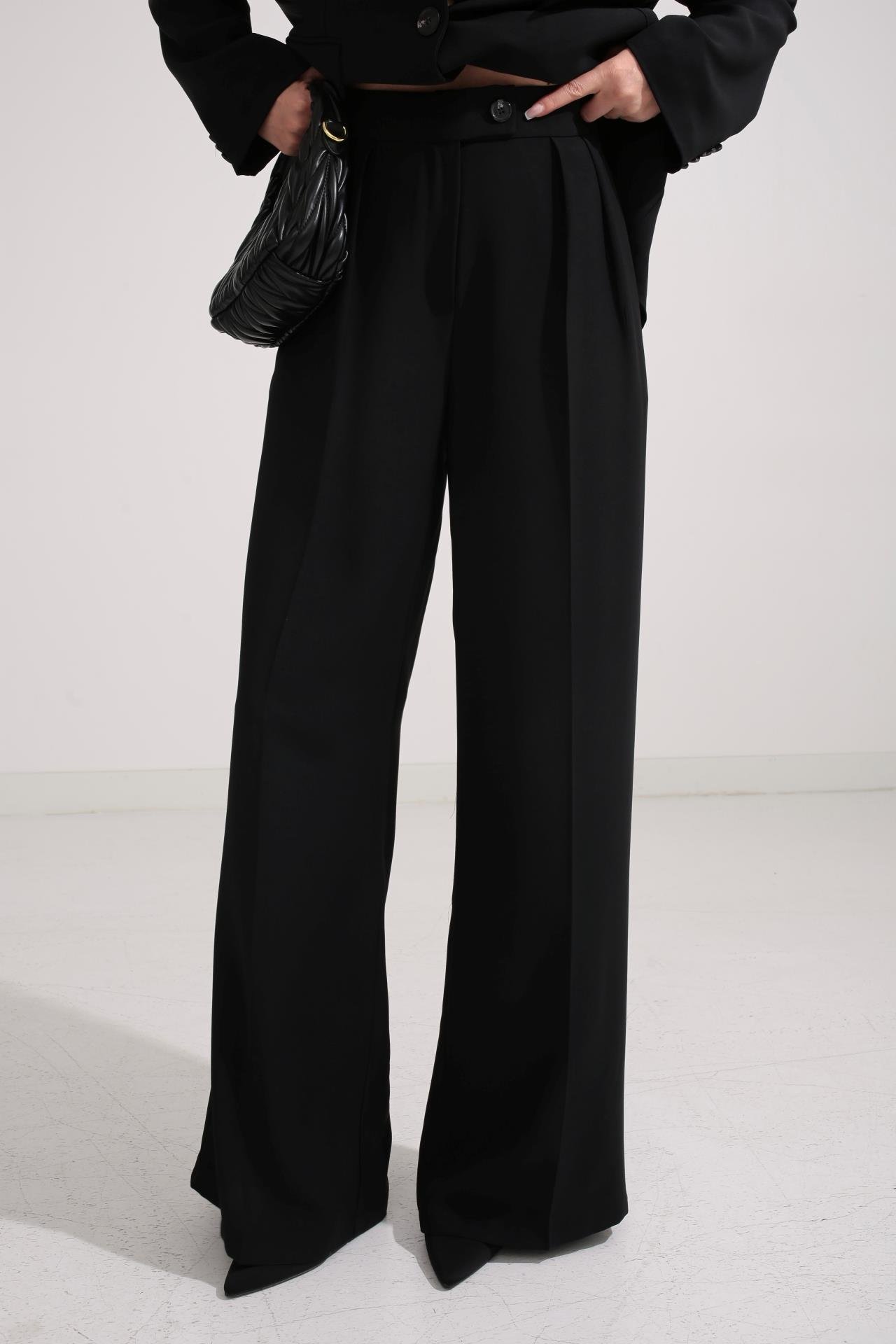 Üç Düğmeli Siyah Palazzo Takım TAKIM