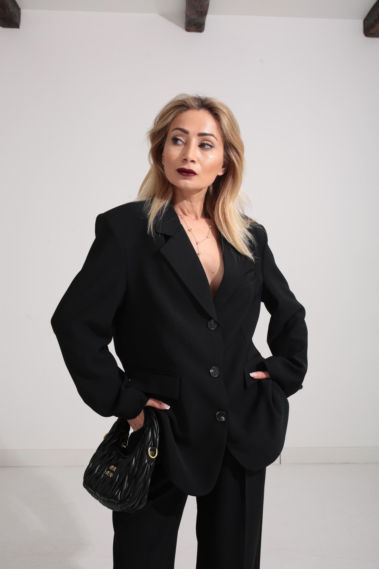 Üç Düğmeli Siyah Palazzo Takım TAKIM