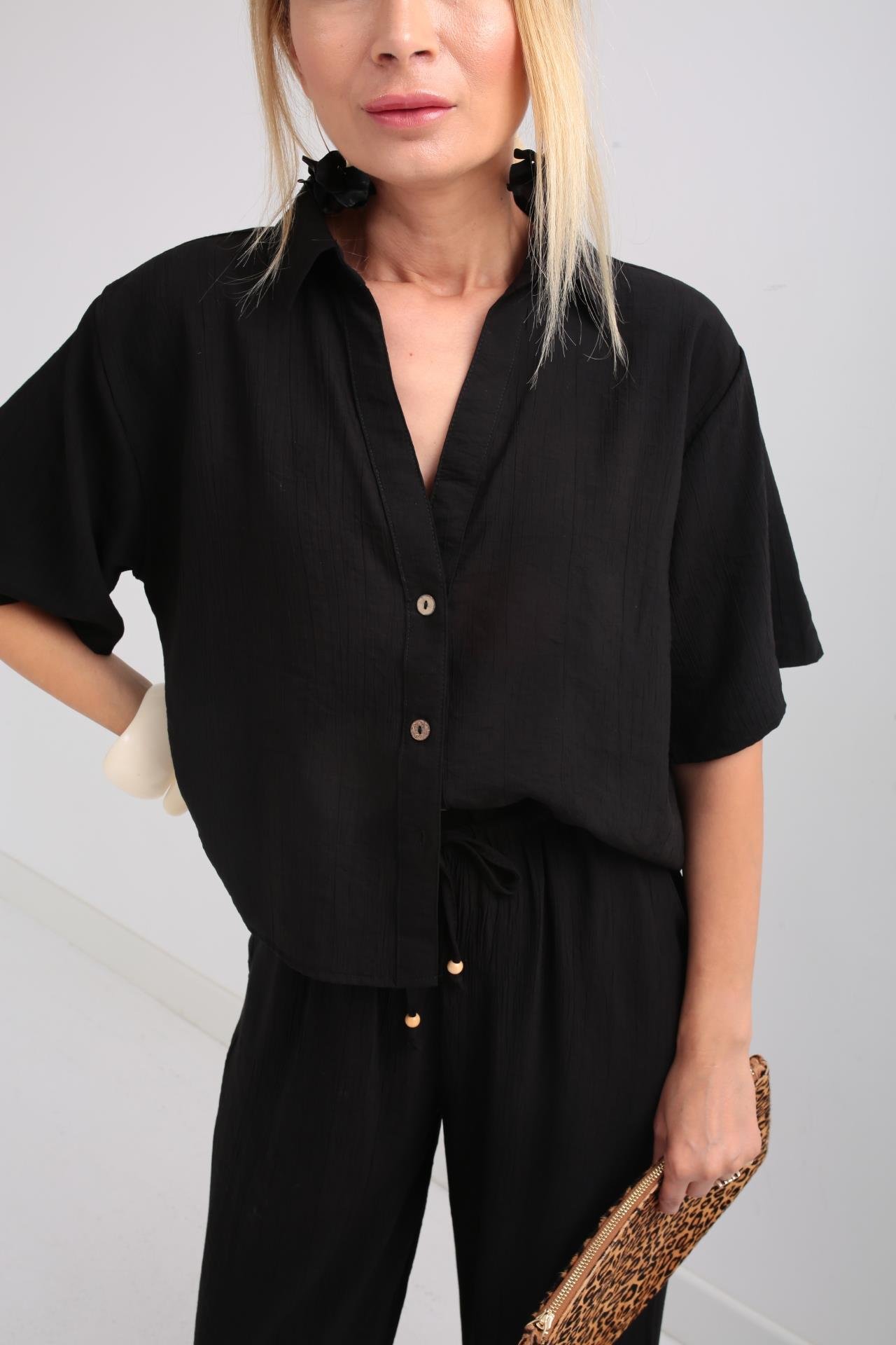 V Yaka Düğmeli Siyah Takım TAKIM | NO33