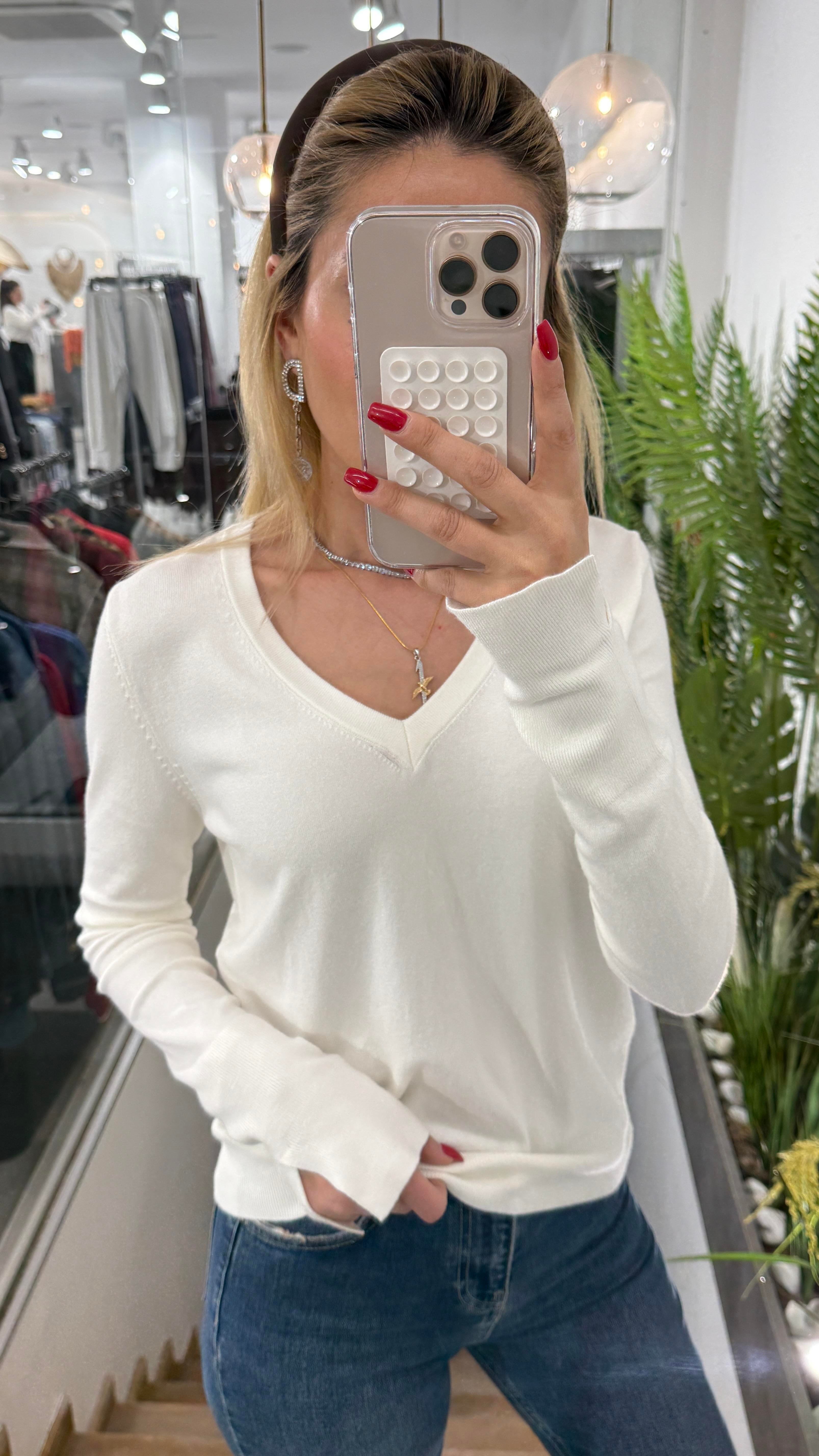 V Yaka Kolu Yırtmaçlı Dilvin Ekru Kazak TRİKO VE KAZAK