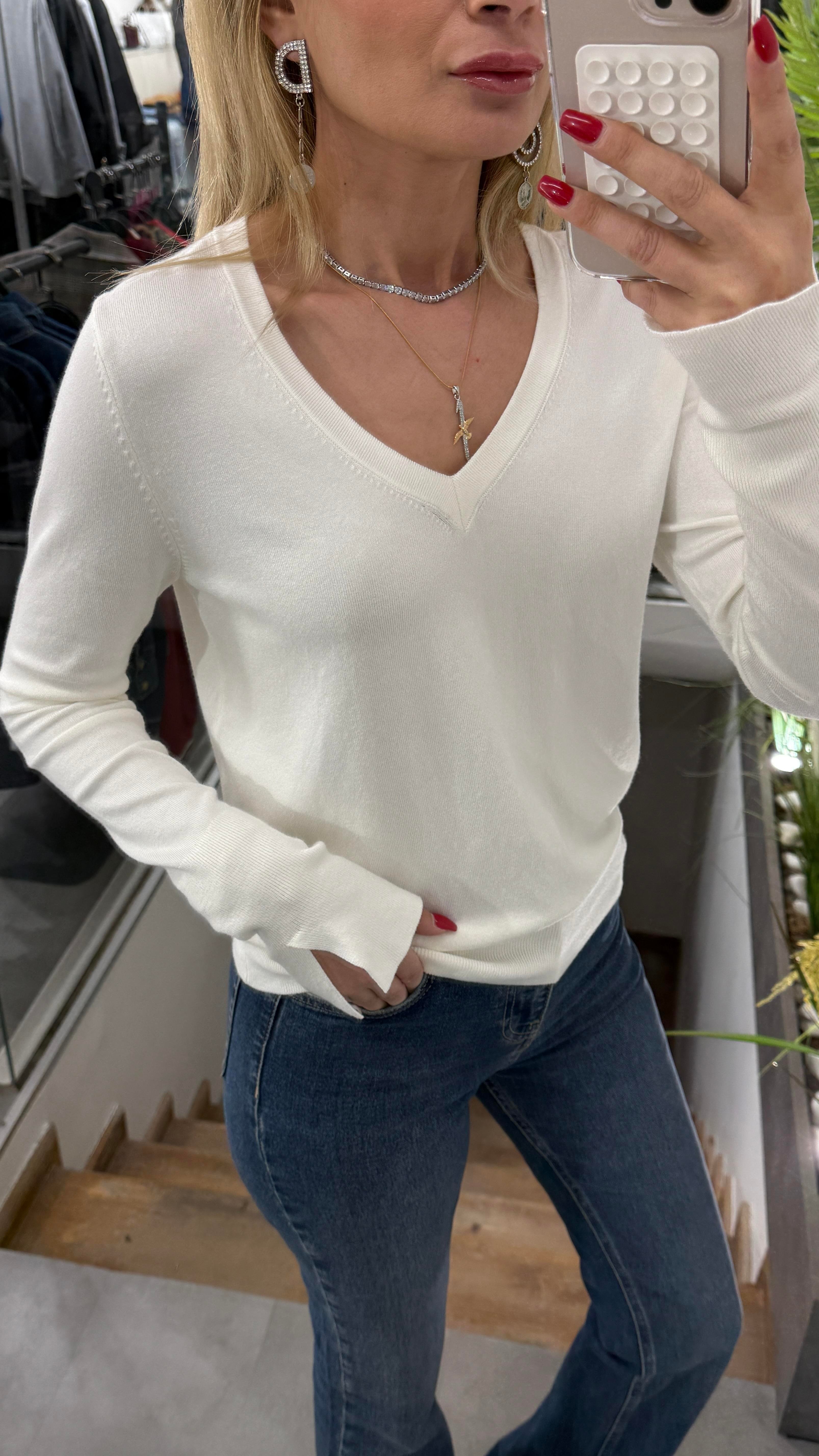 V Yaka Kolu Yırtmaçlı Dilvin Ekru Kazak TRİKO VE KAZAK