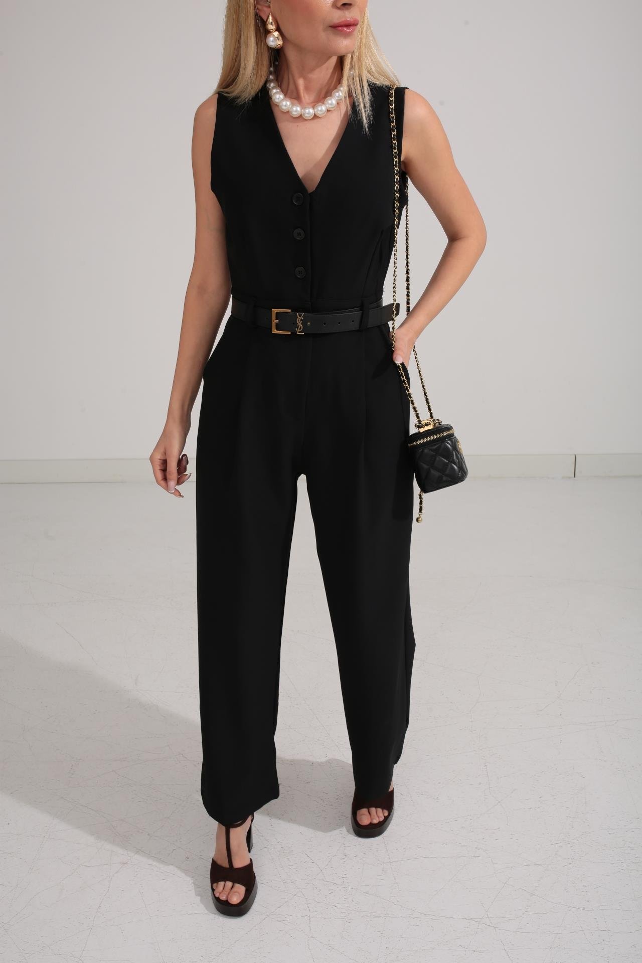 V Yaka Siyah Kolsuz Tulum TULUM